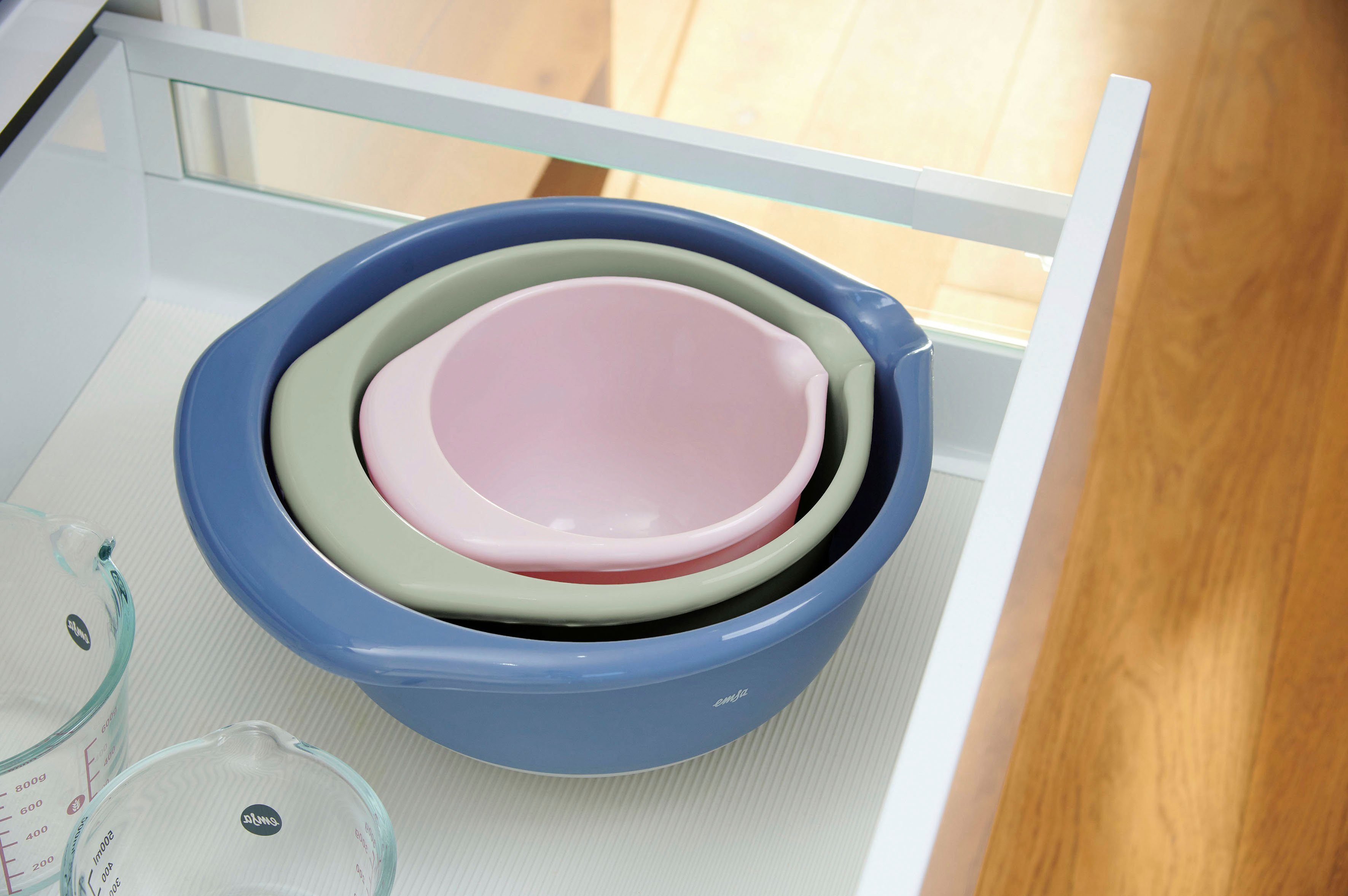 Emsa Mengkom K324S3 Prep&Bake antislip bodem, gietlip voor nauwkeurig gieten, 1,4/2,8/4,7 l (set, 3-delig)