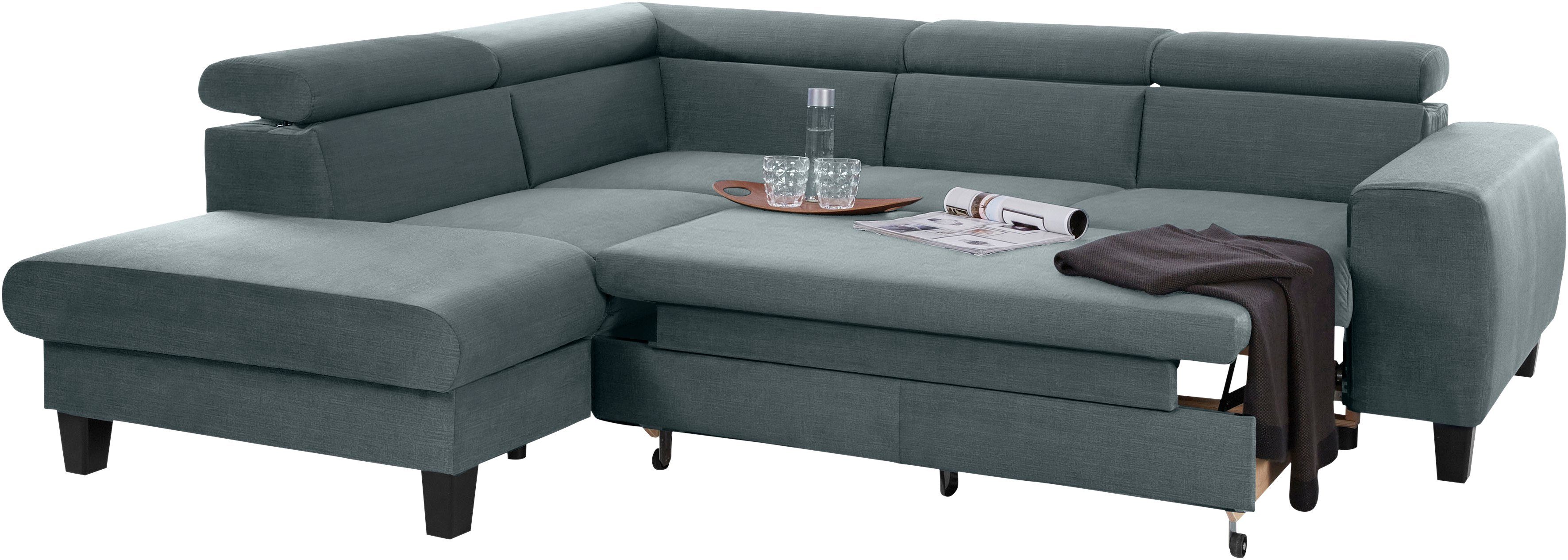 COTTA Hoekbank Morven L-vorm met hoofdeindeverstelling keuze met bedfunctie, bedlade & draadloze oplader