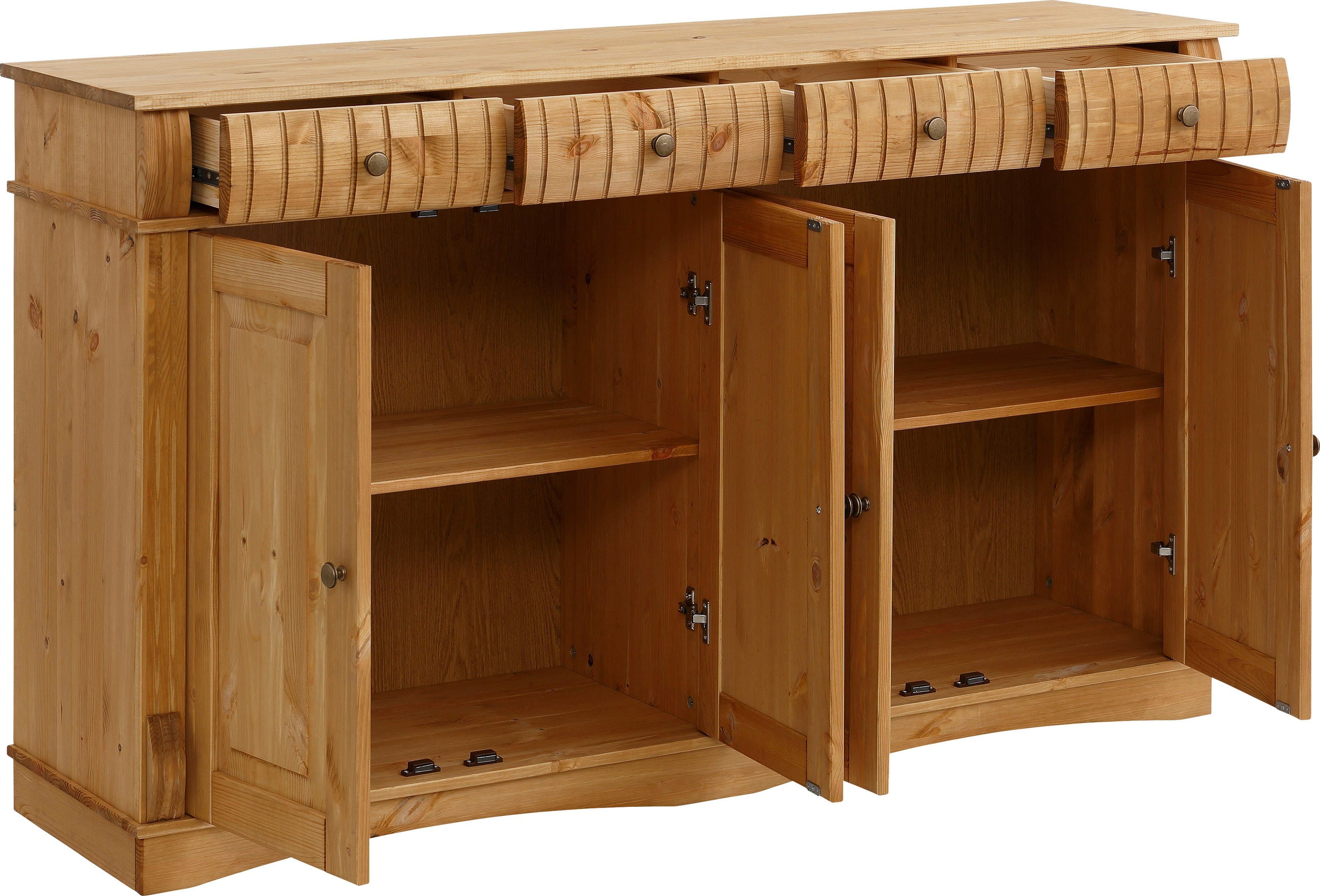 Home affaire Dressoir Teresa Commode, 4-deurs, breedte 152 cm, van massief dennenhout, FSC®