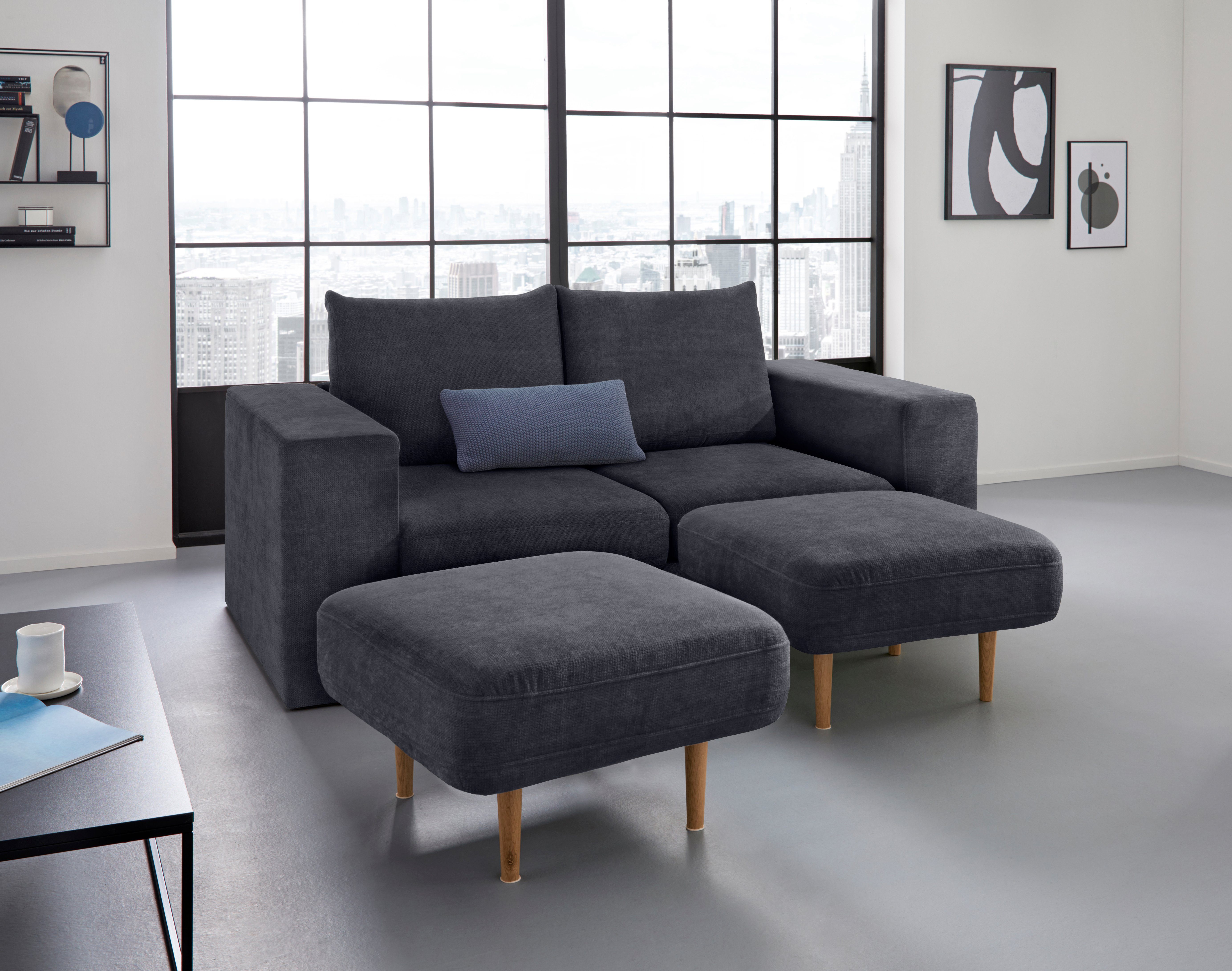 LOOKS BY WOLFGANG JOOP 2,5-zitsbank Looksv Aan te passen bank: de bank wordt bank met 2 hockers blauw, 2-zitsbanken