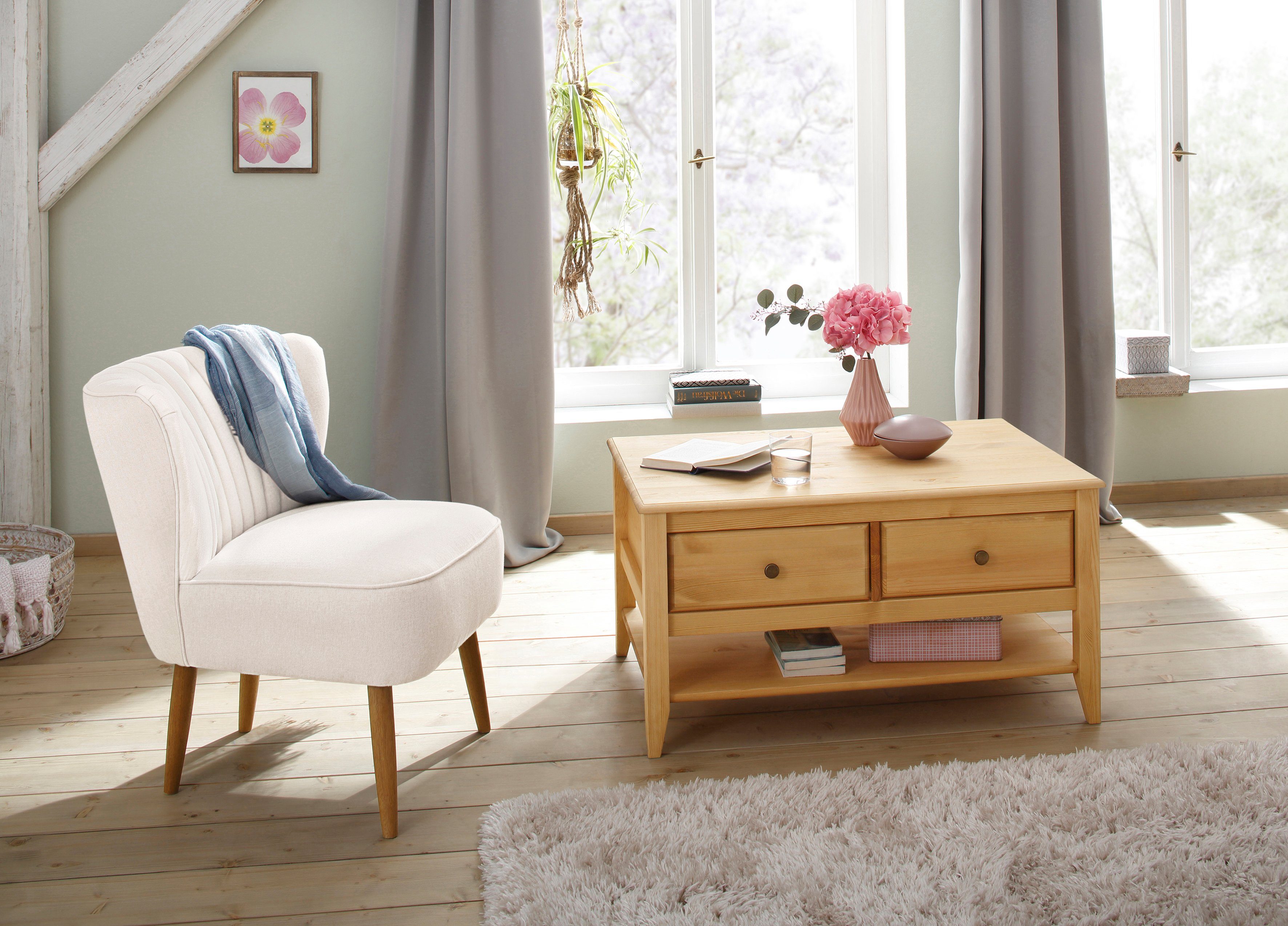 Home affaire Salontafel Leonis Breedte 89 cm, met lades en legplank, van massief grenen
