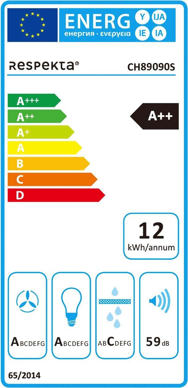 RESPEKTA Schuine wandkap 90 cm, 9 vermogensniveaus, led-verlichting, geschikt voor afzuiging en recirculatie