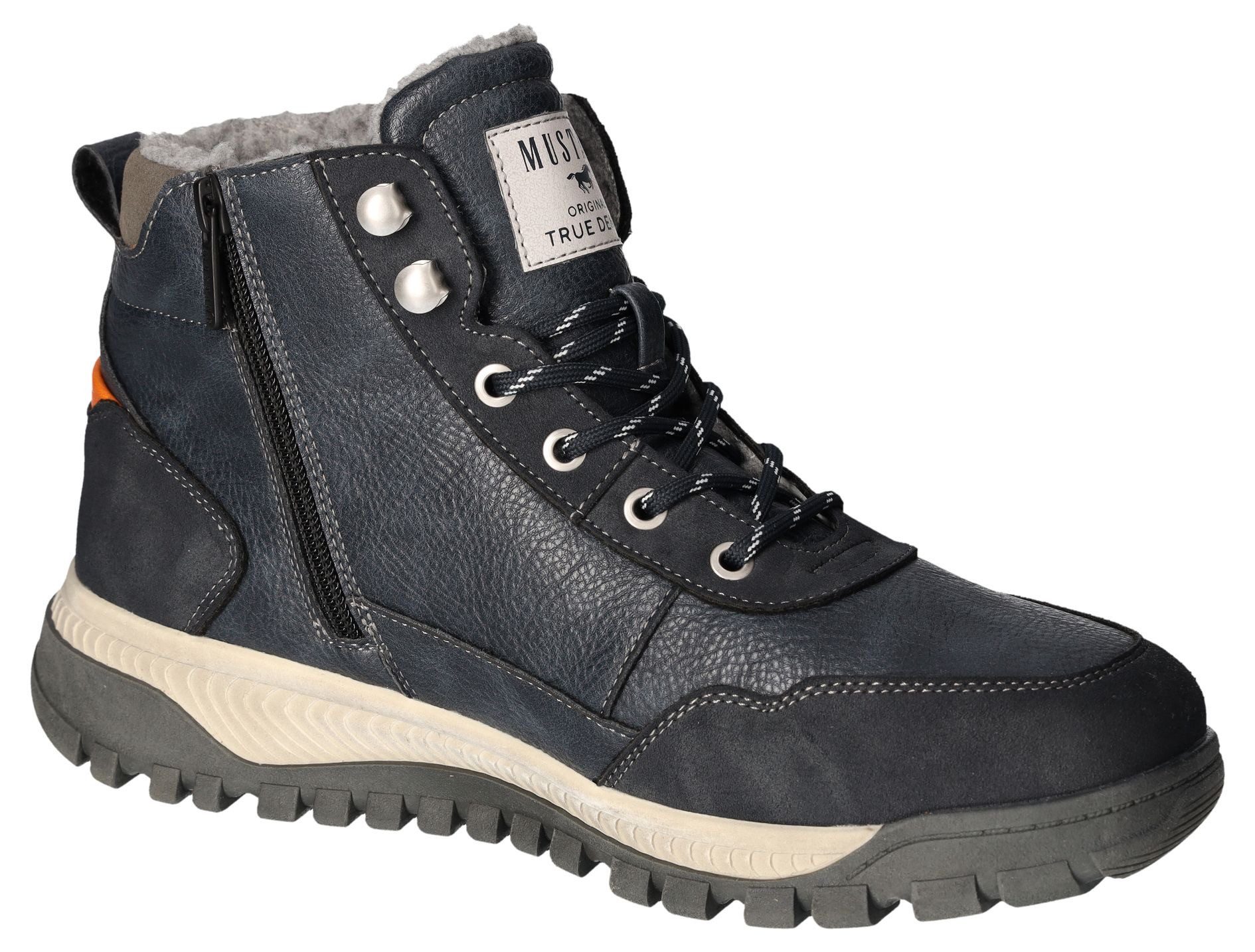 Mustang Shoes Winterlaarzen sleehak, veterschoenen, enkellaars met decoratieve rits aan de buitenkant