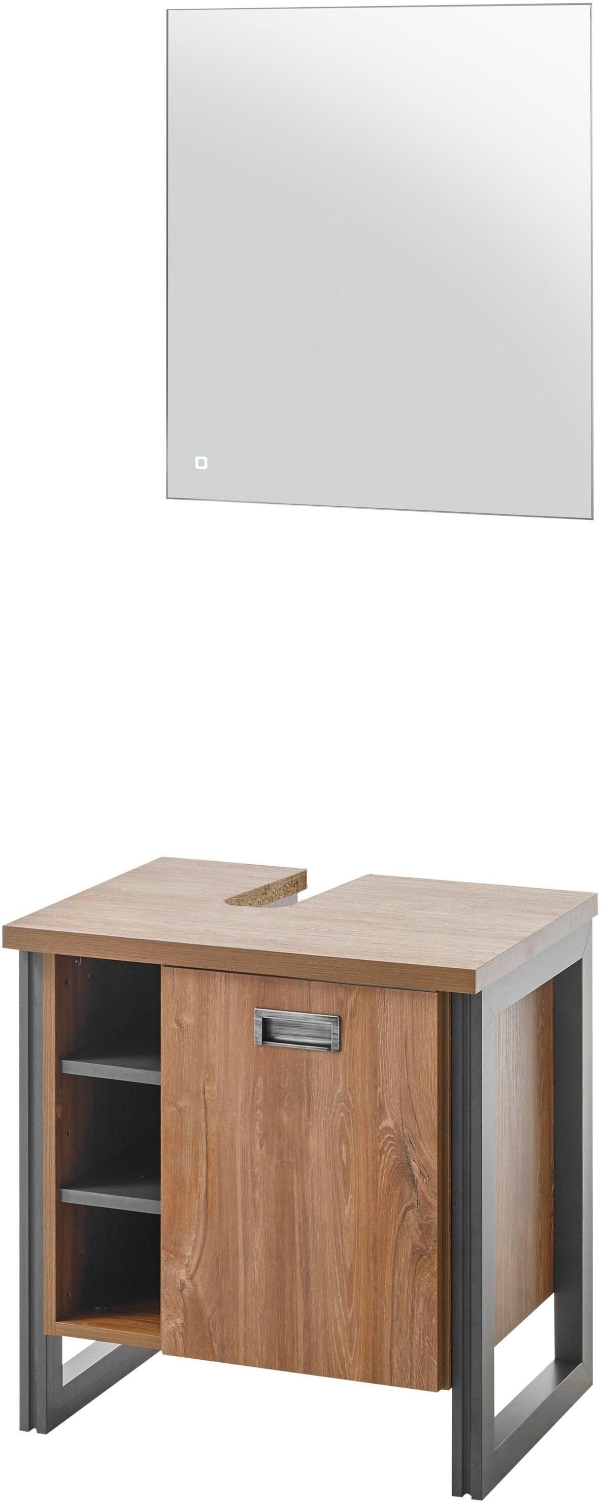 Home affaire Badkamerserie Detroit, Bad im Industrialdesign, inkl. LED, 2-teiliges Badezimmer (2-delig) badmeubelsets bruin
