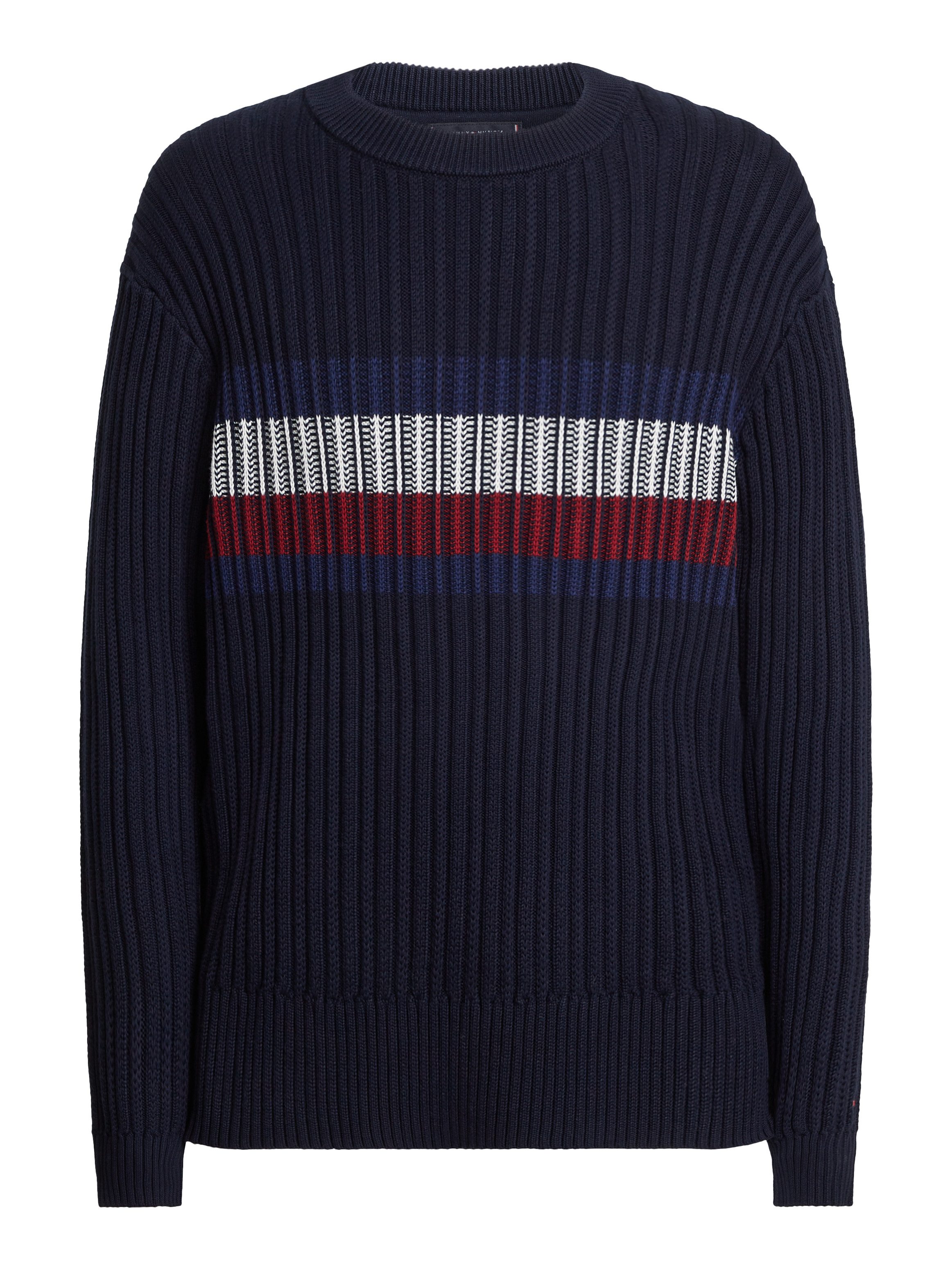 Tommy Hilfiger Trui met ronde hals GLOBAL STRIPE CHUNKY RIB C NK met opvallend color block-ontwerp