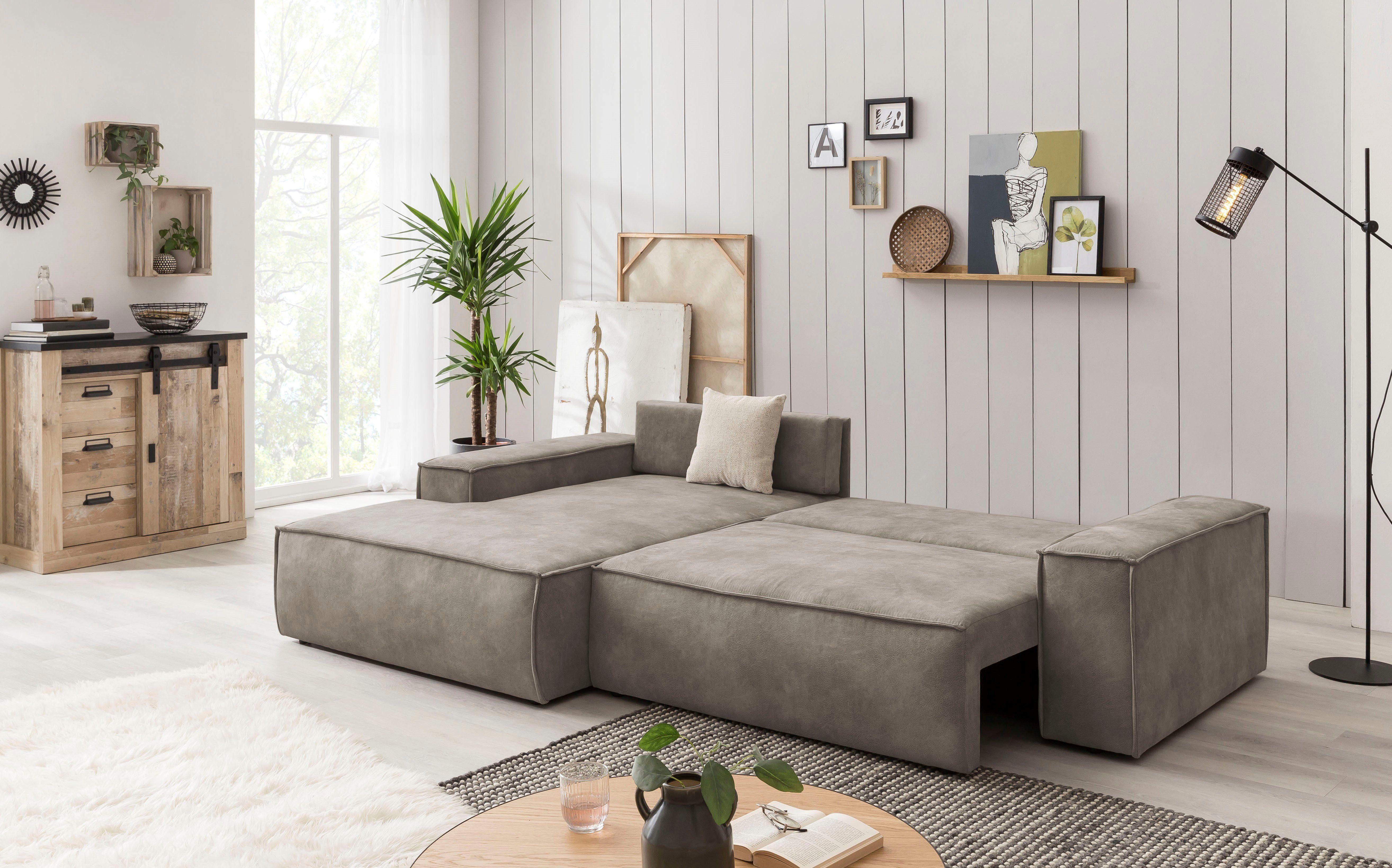 Home affaire Hoekbank SHERWOOD bedbank 267 cm, L-model, Slaapfunctie met bedlade (210x136 cm), cord, vintage, fluweel