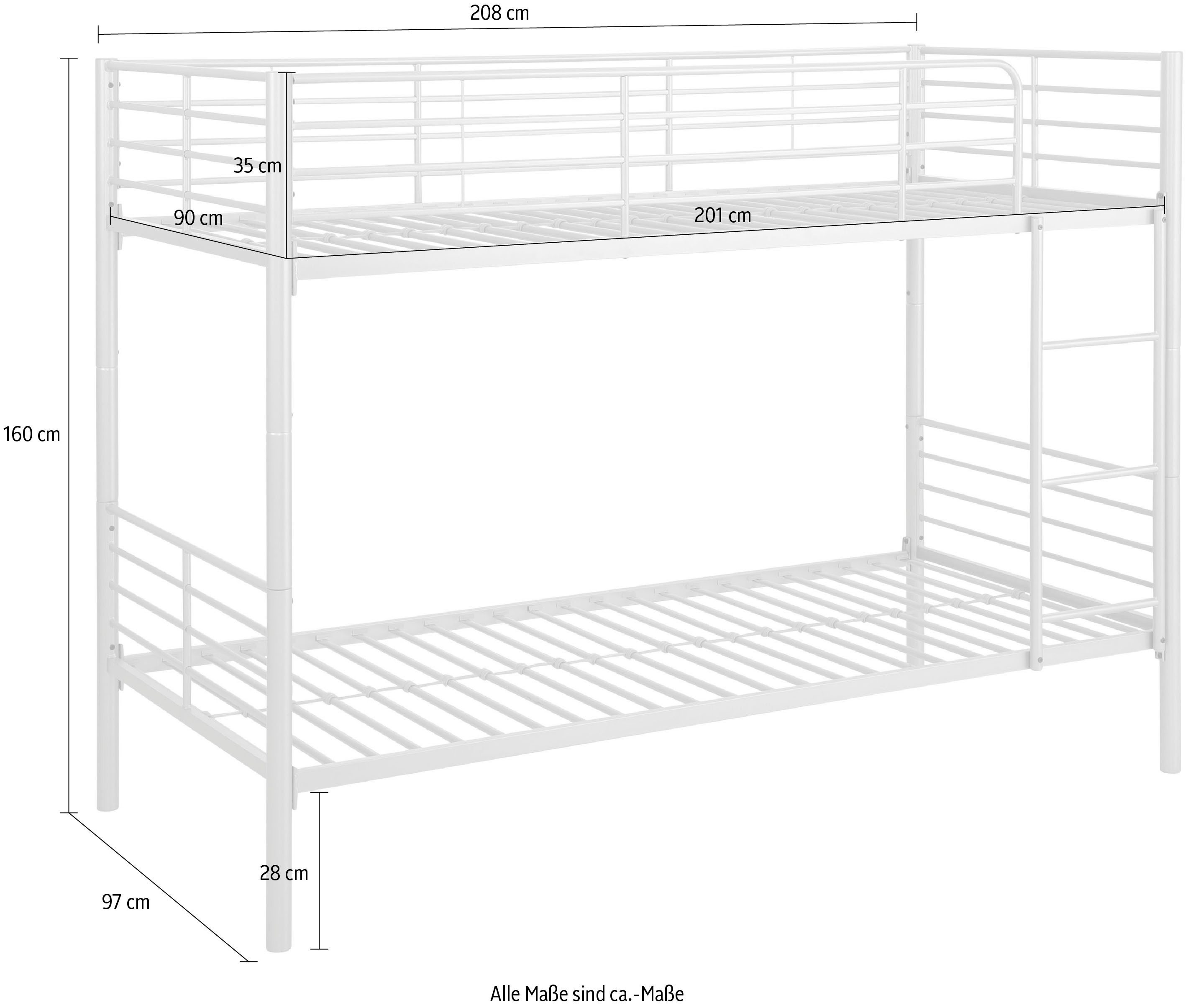 Lüttenhütt Stapelbed Hayo, ons topaanbod tegen de LAAGSTE PRIJS, metalen bed, stapelbed perfect voor kleine ruimtes, meerdere kleuren(b/d/h) ca. 208/97/160 cm