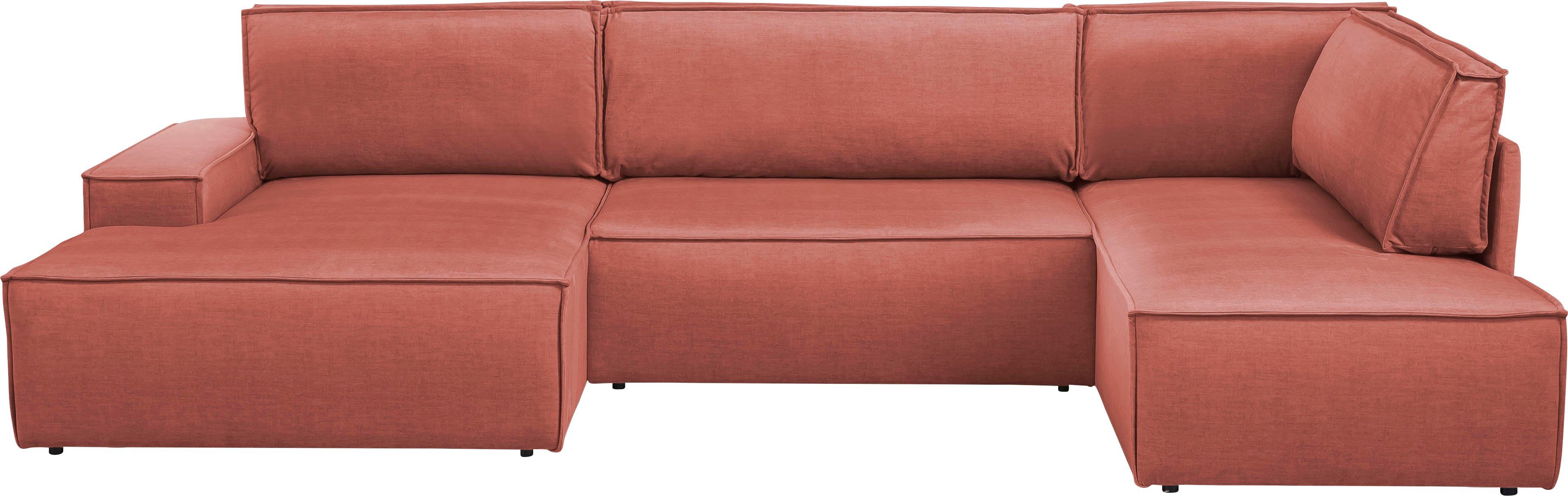 Home affaire Zithoek SHERWOOD 329 cm, U-vorm, slaapbank, Slaapfunctie met bedkist (194x139 cm), cord, vintage, fluweel