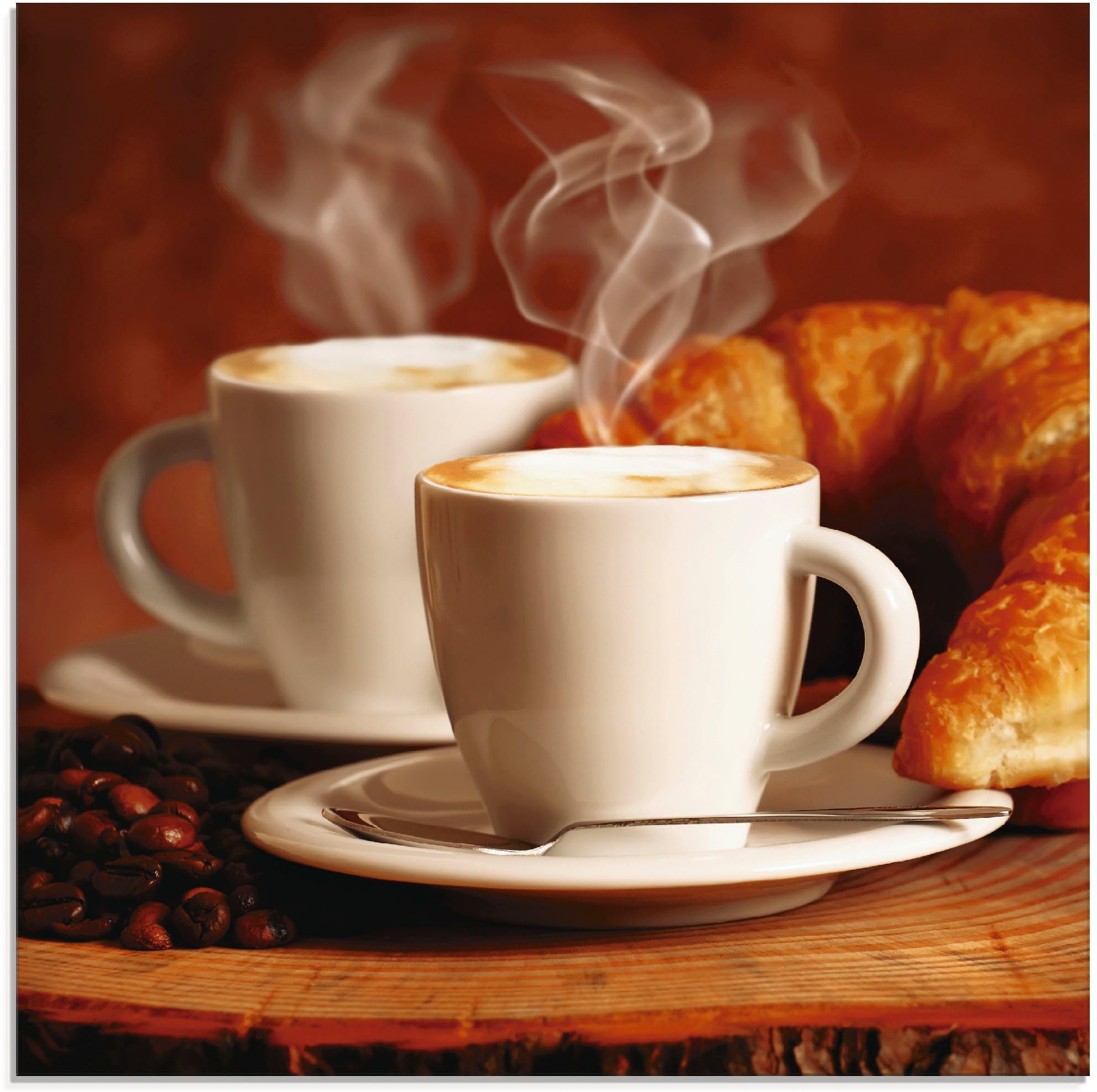 Artland Print op glas Stomende cappuccino en croissant (1 stuk)