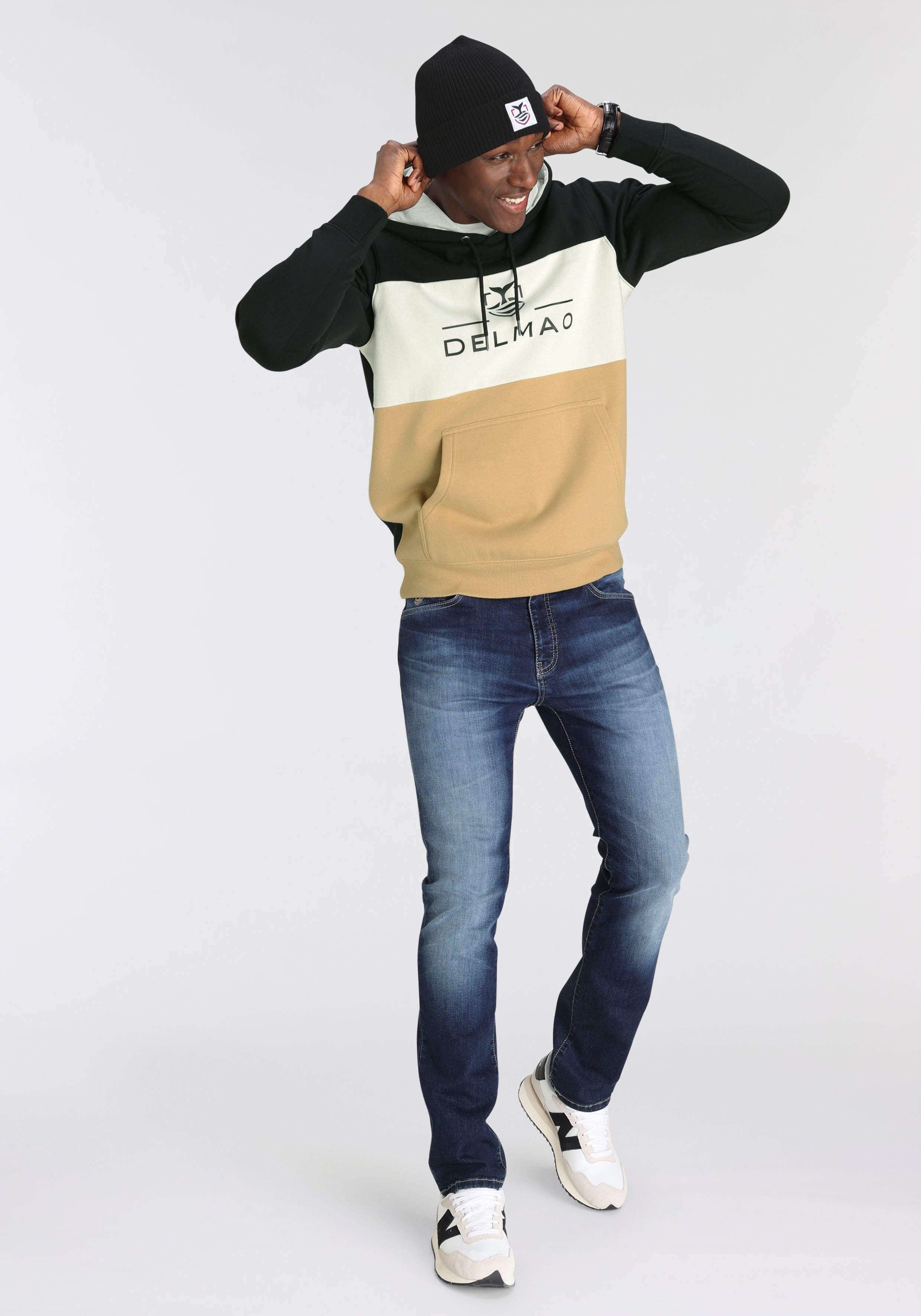 DELMAO Hoodie Langarm, losse pasvorm, colourblocking-look, met capuchon