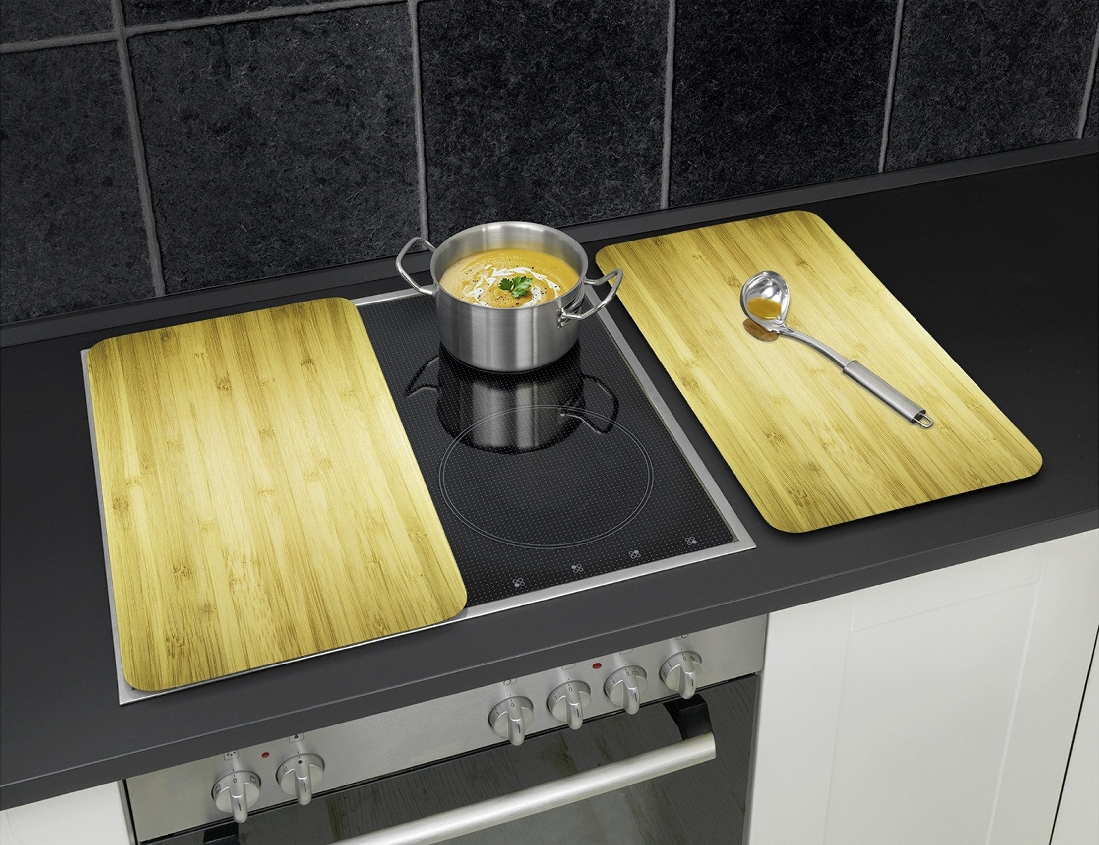 Maximex Kookplaatdeksel Universal Model Holz-Optik Kookplaatafdekking voor alle soorten kookplaten, krasvast, met antislipvoetjes (set, 2-delig)