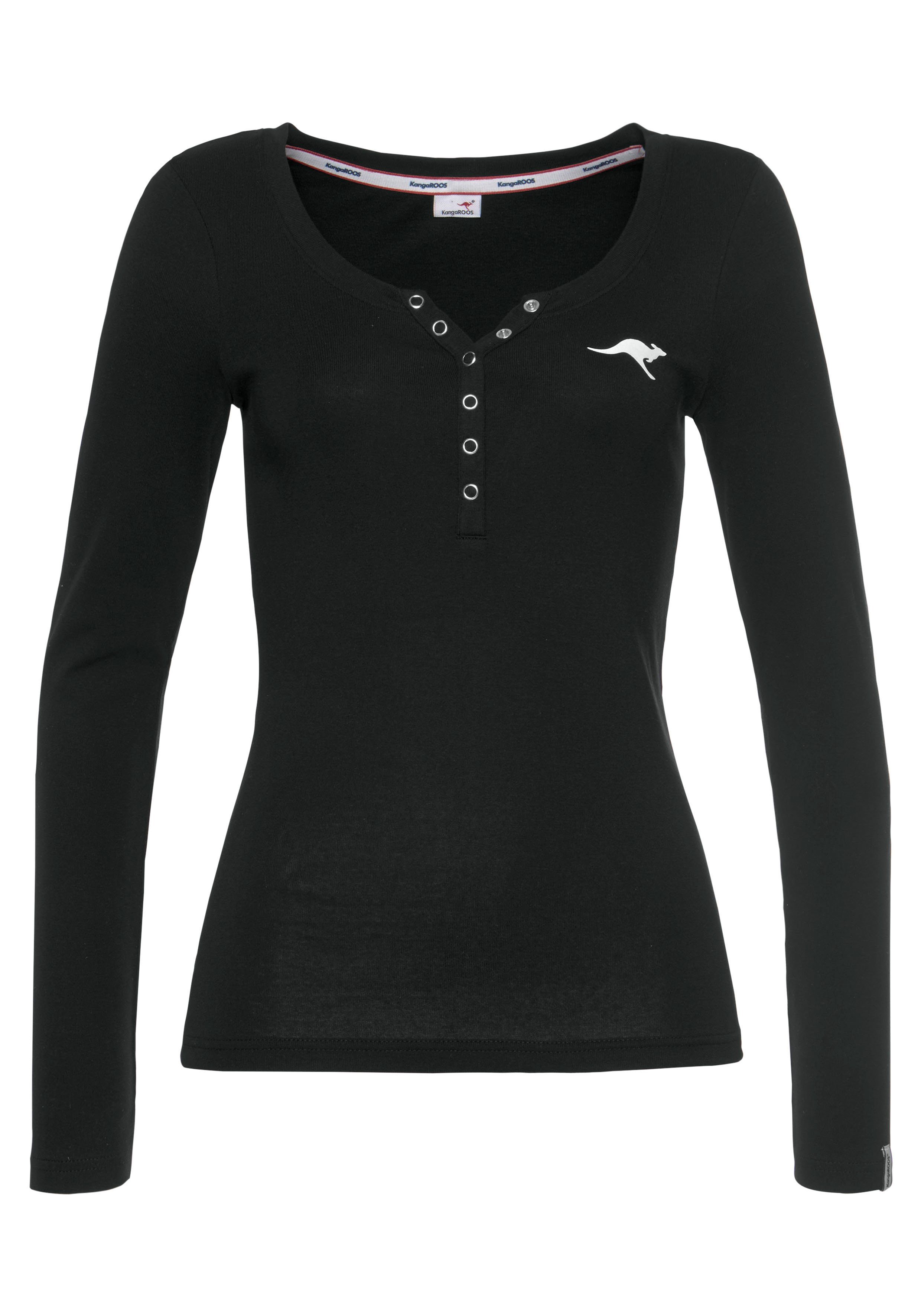KangaROOS Shirt met lange mouwen oprolbare mouwen, figuurvolgende snit, met logoprint