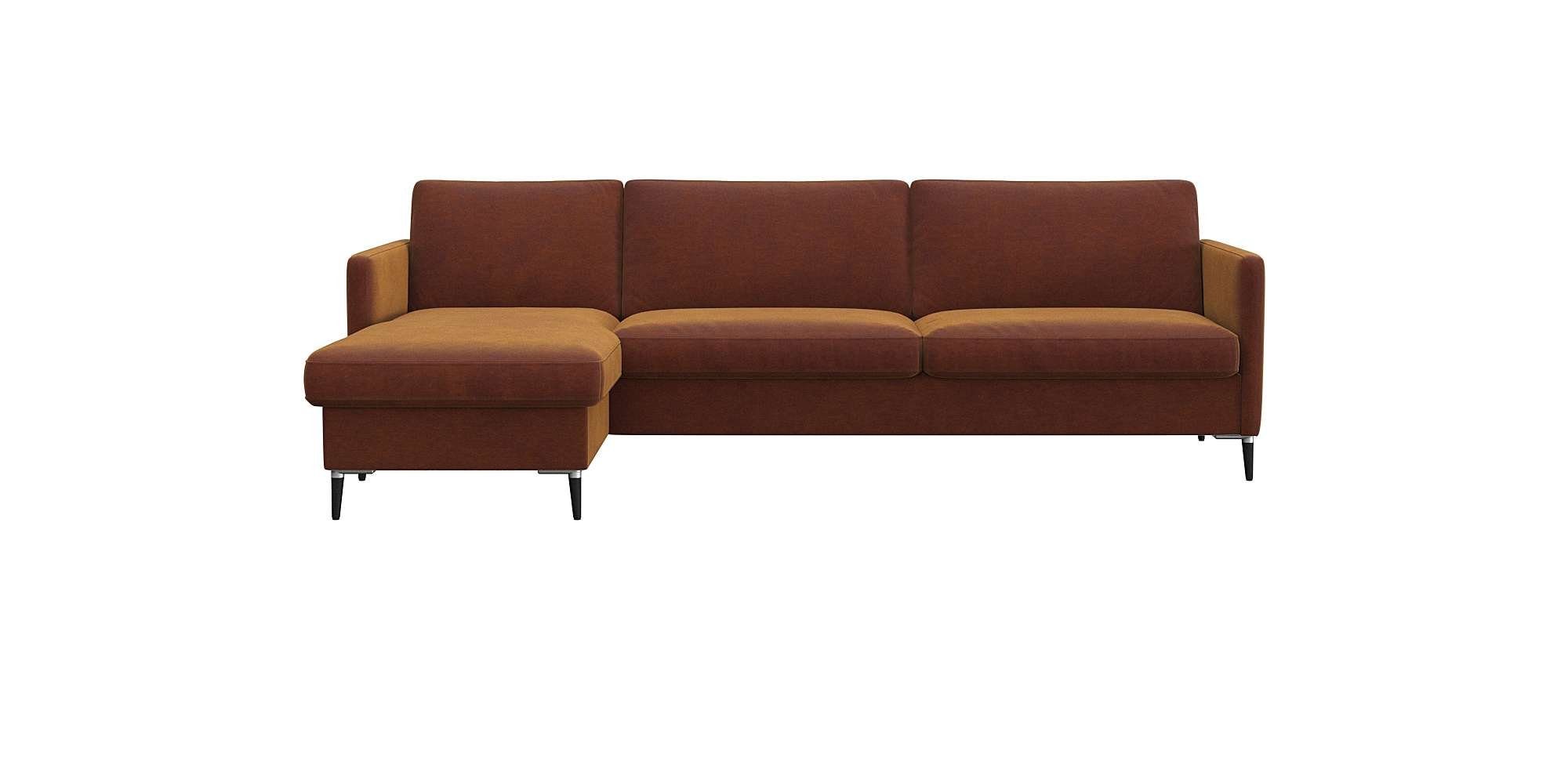 FLEXLUX Hoekbank Fiore, L-vorm smalle armleuningen, koudschuim, poten aluminium + zwart bruin, hoekbanken