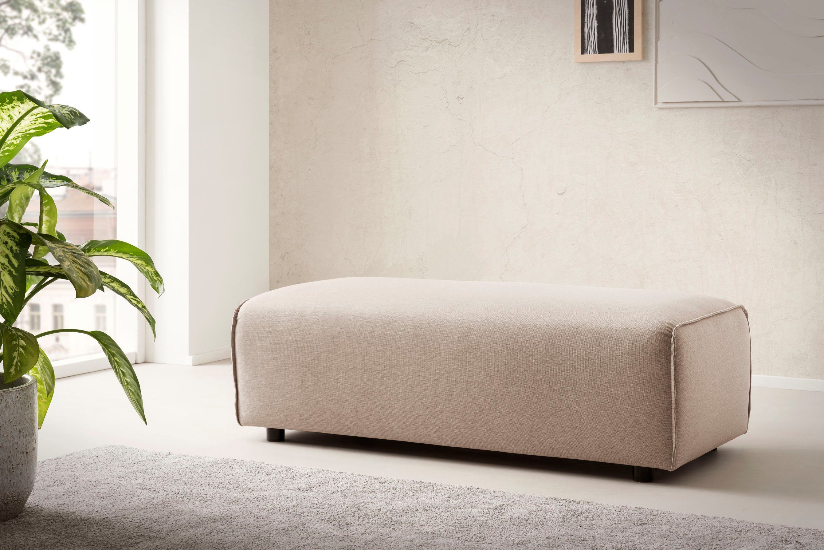 LeGer Home by Lena Gercke Hocker PIARA, poef met biesnaad in cord of linnenlook bij de serie piara, rechthoekig, zwarte voeten, comfortabel zitcomfort