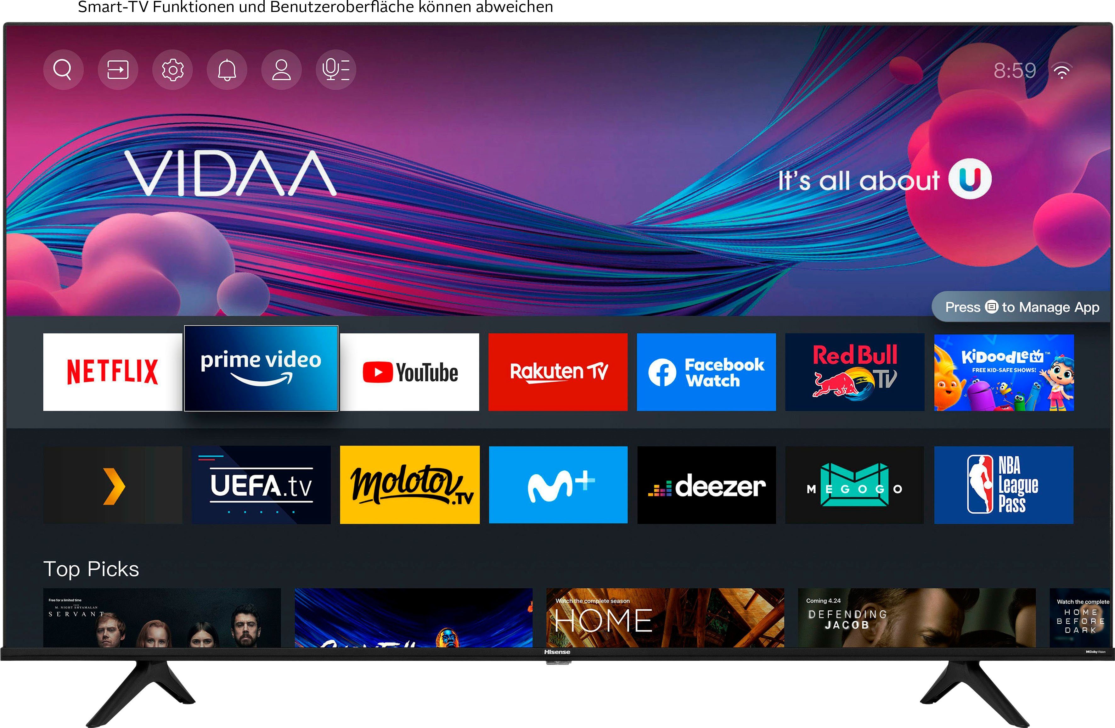 Hisense Led-TV 58A6FG, 146 cm / 58", 4K Ultra HD, Smart TV, Triple-tuner DVB-C/S/ S2/ T/ T2,Frameless,Alexa Built-in,DTS Virtual X