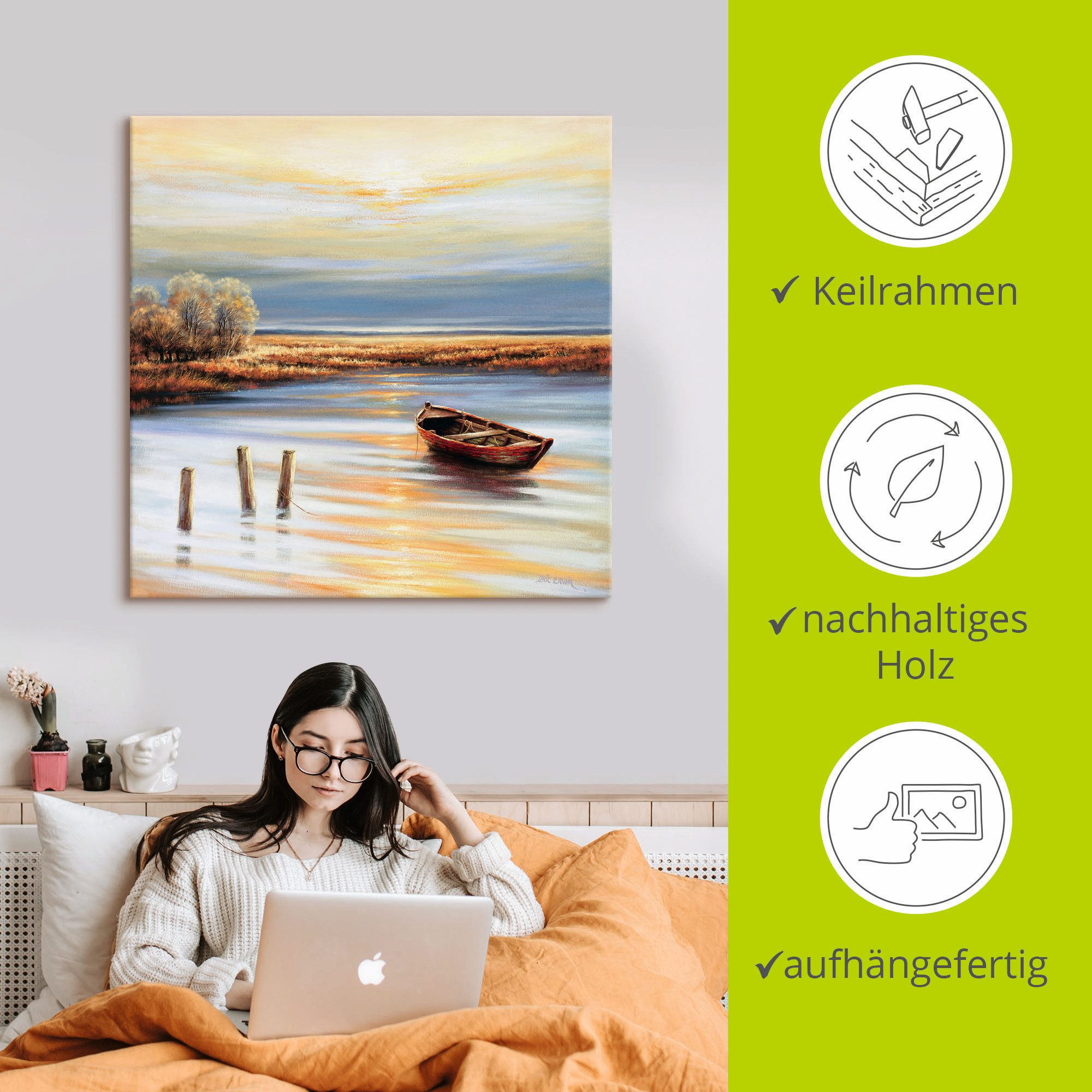 Artland Artprint op linnen Kustlijn gespannen op een spieraam