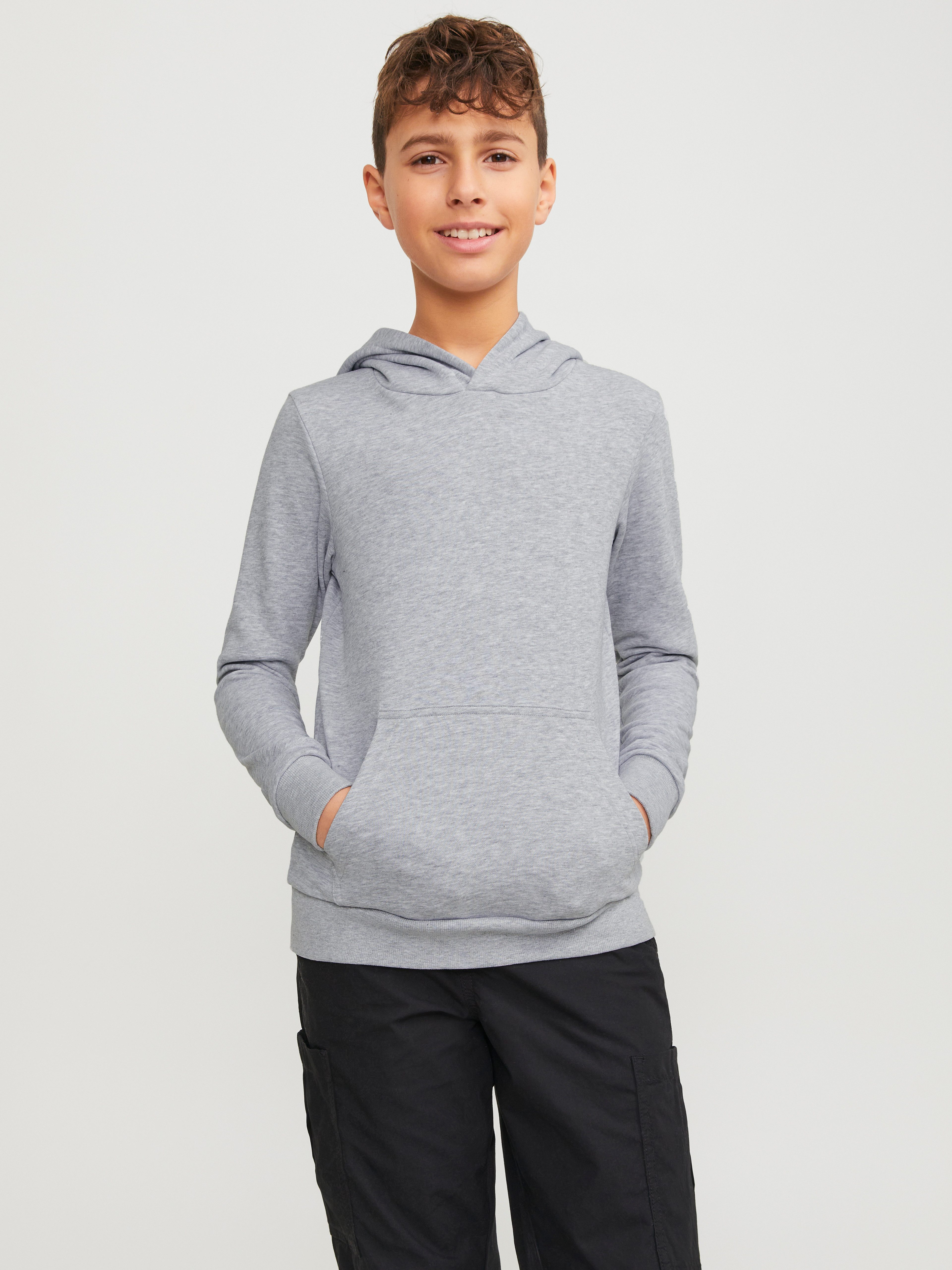 Jack & jones JUNIOR hoodie JJEBRADLEY SWEAT HOOD NOOS JNR grijs melange Sweater 152