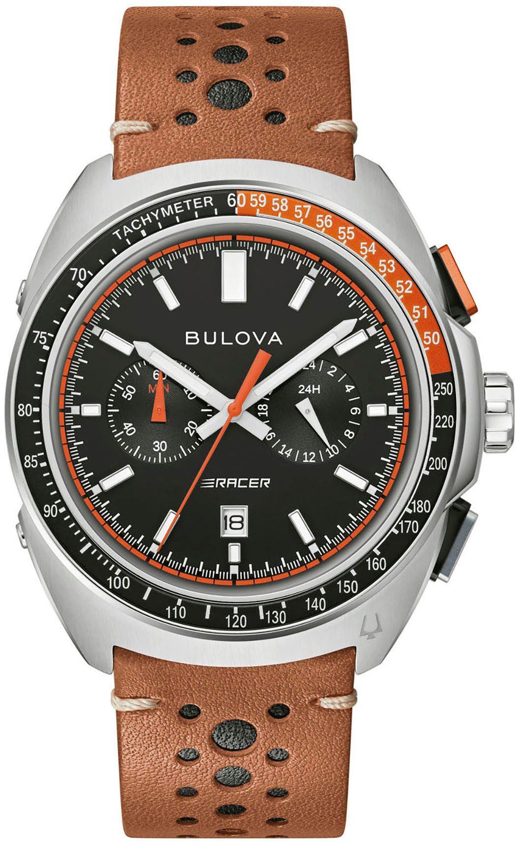 Bulova Chronograaf Racer Horloge, quartz, herenhorloge, saffierglas, leren band