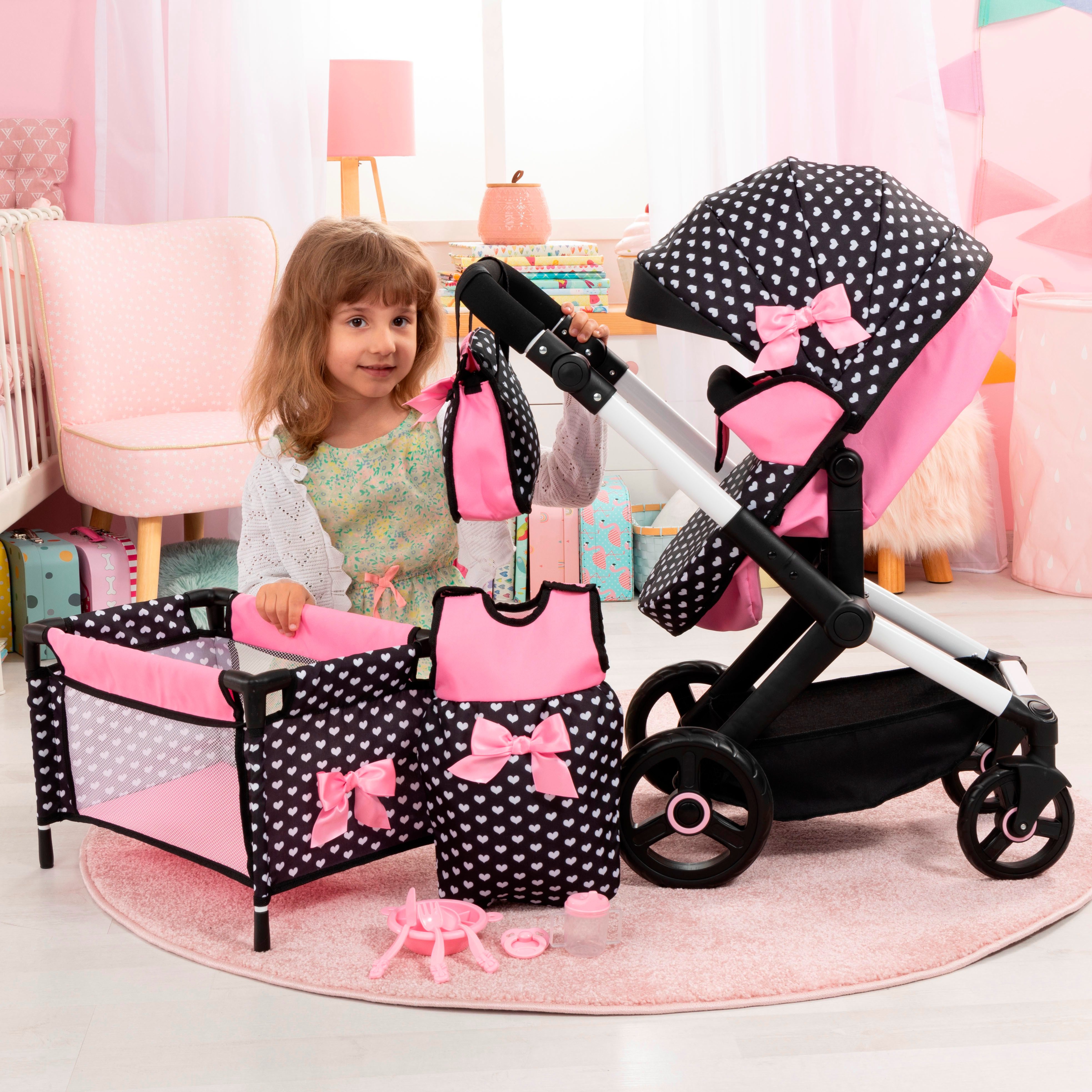 Bayer Combi-poppenwagen Xeo Mega, zwart (set)