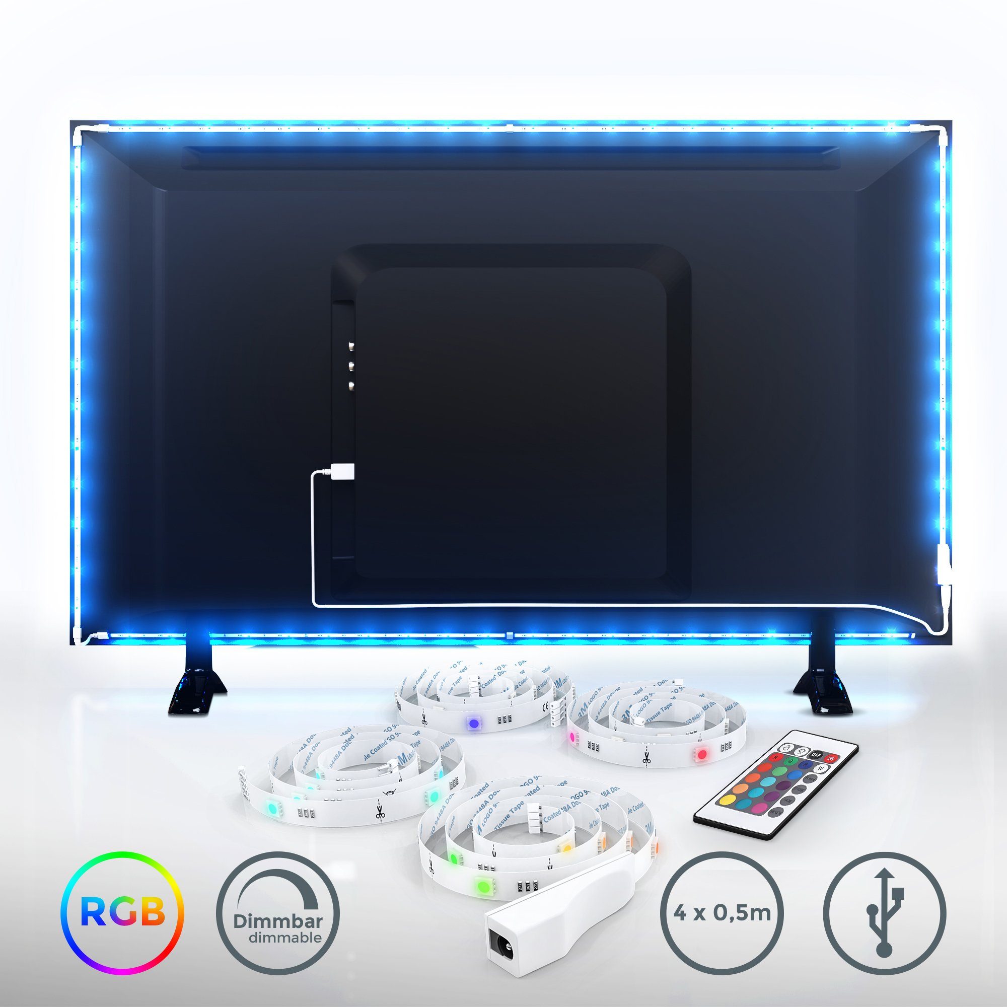 B.K.Licht Led-strepen LED TV-achtergrondverlichting backlight 2m USB RGB zelfklevend