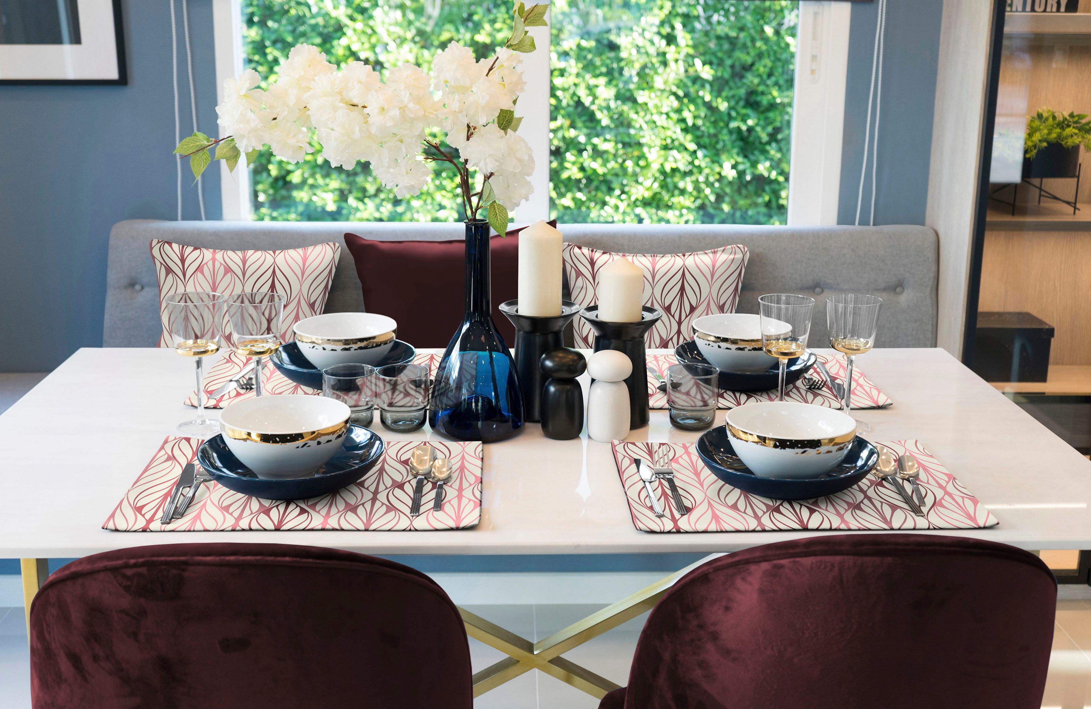 Adam Set placemats WAVE GOTS organic, gecertificeerd door CERES 0242, Made in Germany (2 stuks) tafelkleden rood