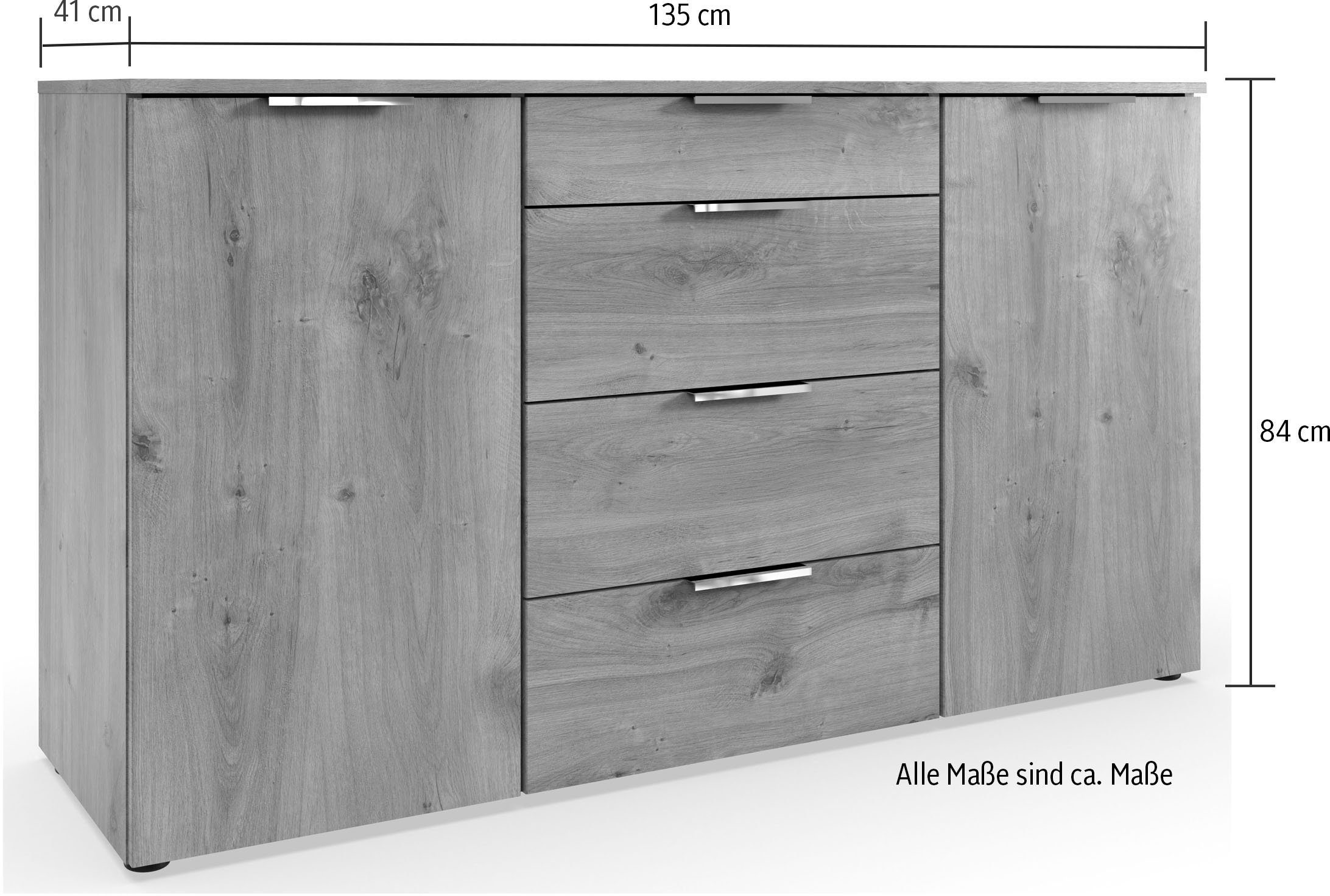 Wimex Kast met laden en deuren Level by fresh to go 2-deurs, met 4 laden en soft-close functie, 135 cm breed