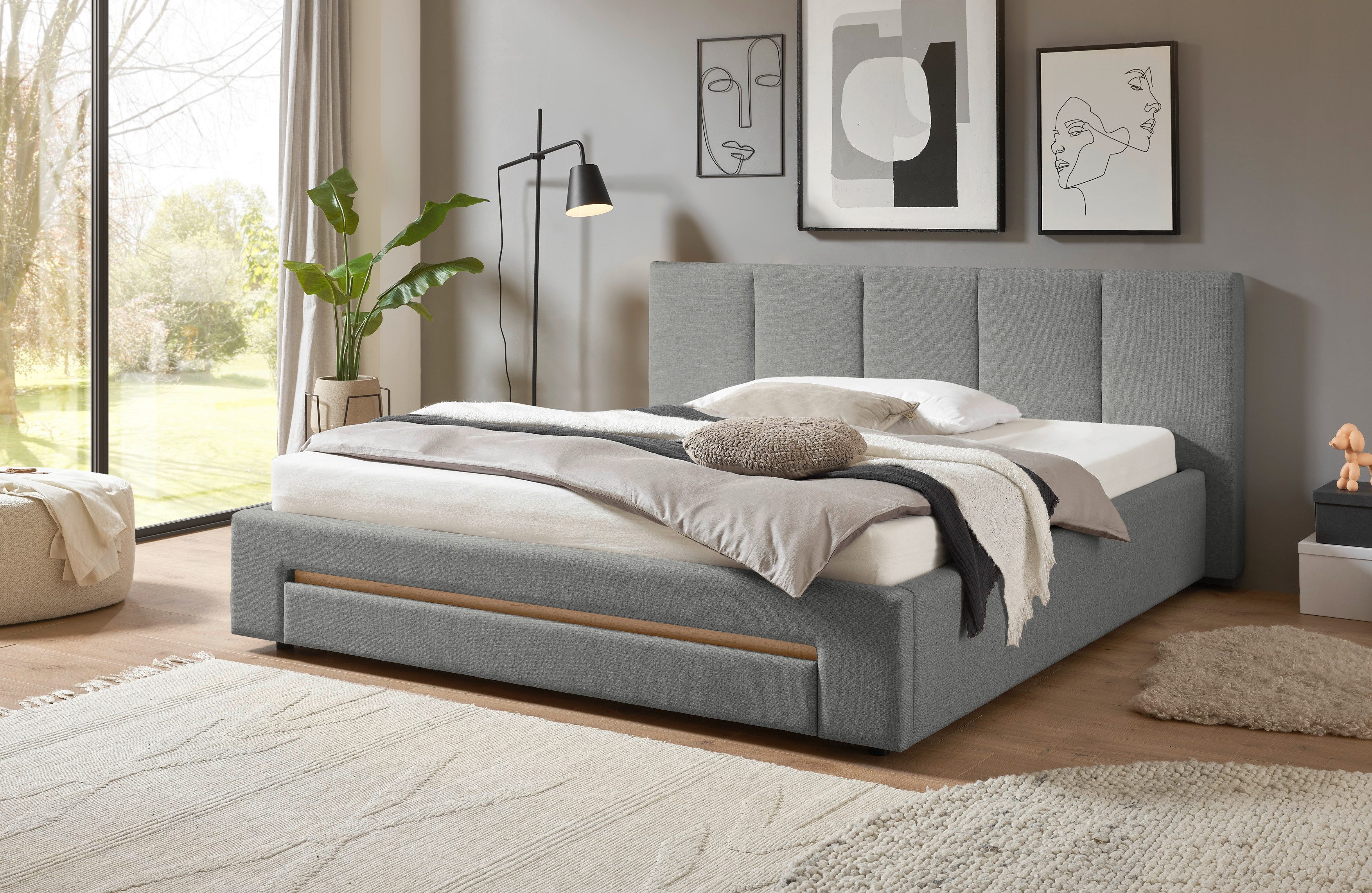 INOSIGN Gestoffeerd bed CiTY/GiRON, bedframe met bedlade, gestoffeerd opbergbed met hondenbed of opberglade, bekleding van corduroy of linnenlook