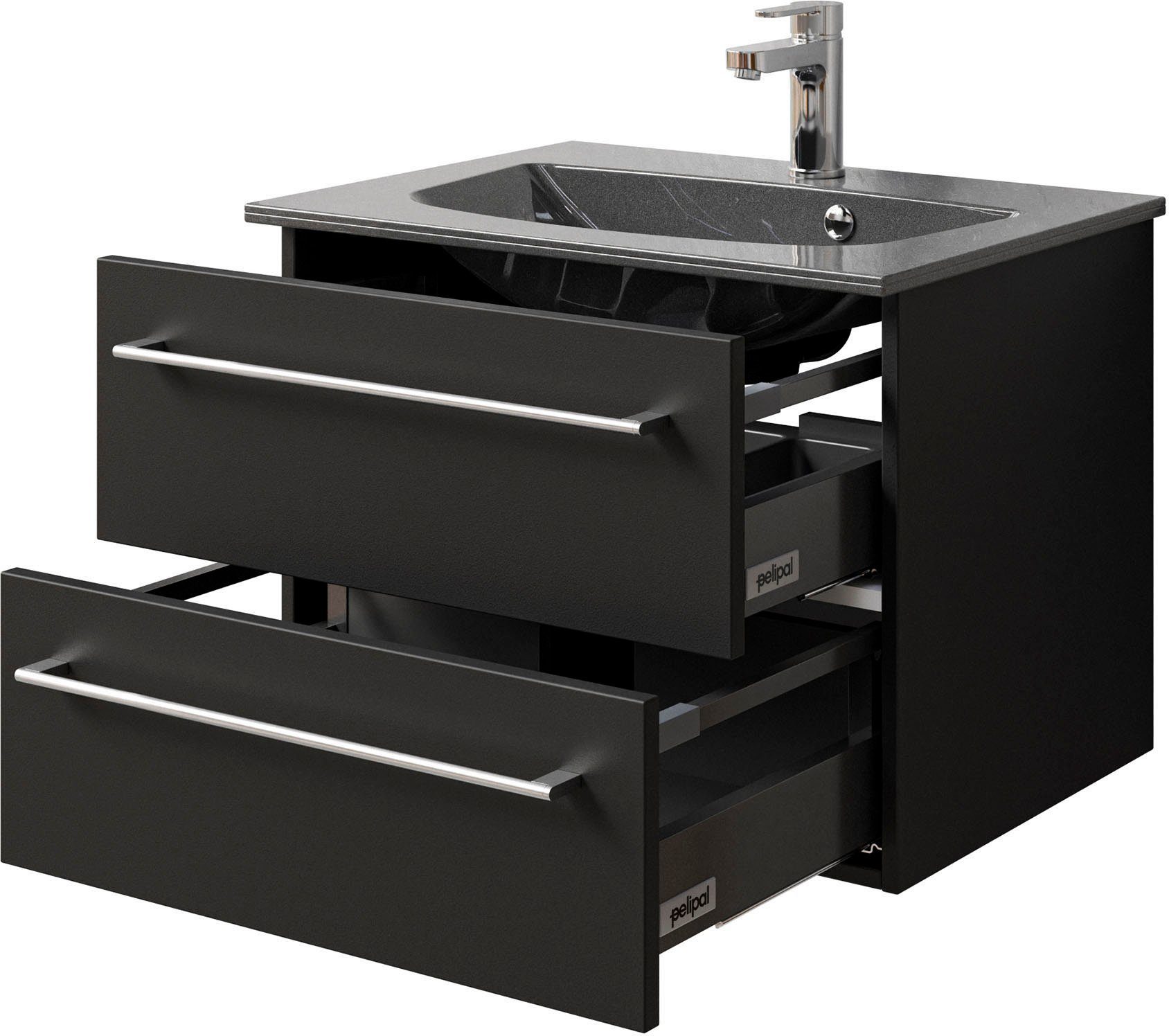 Saphir Wastafelonderkast Serie 6025 mineraalmarmeren wastafel met onderkast, 67 cm breed (2-delig)