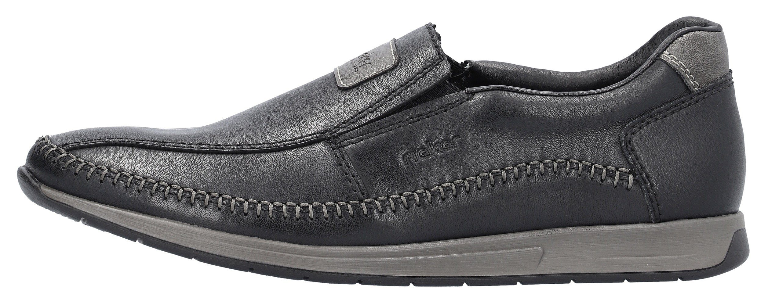 Rieker Instappers Mokassin, loafer, comfortschoen met ingewikkelde randnaad