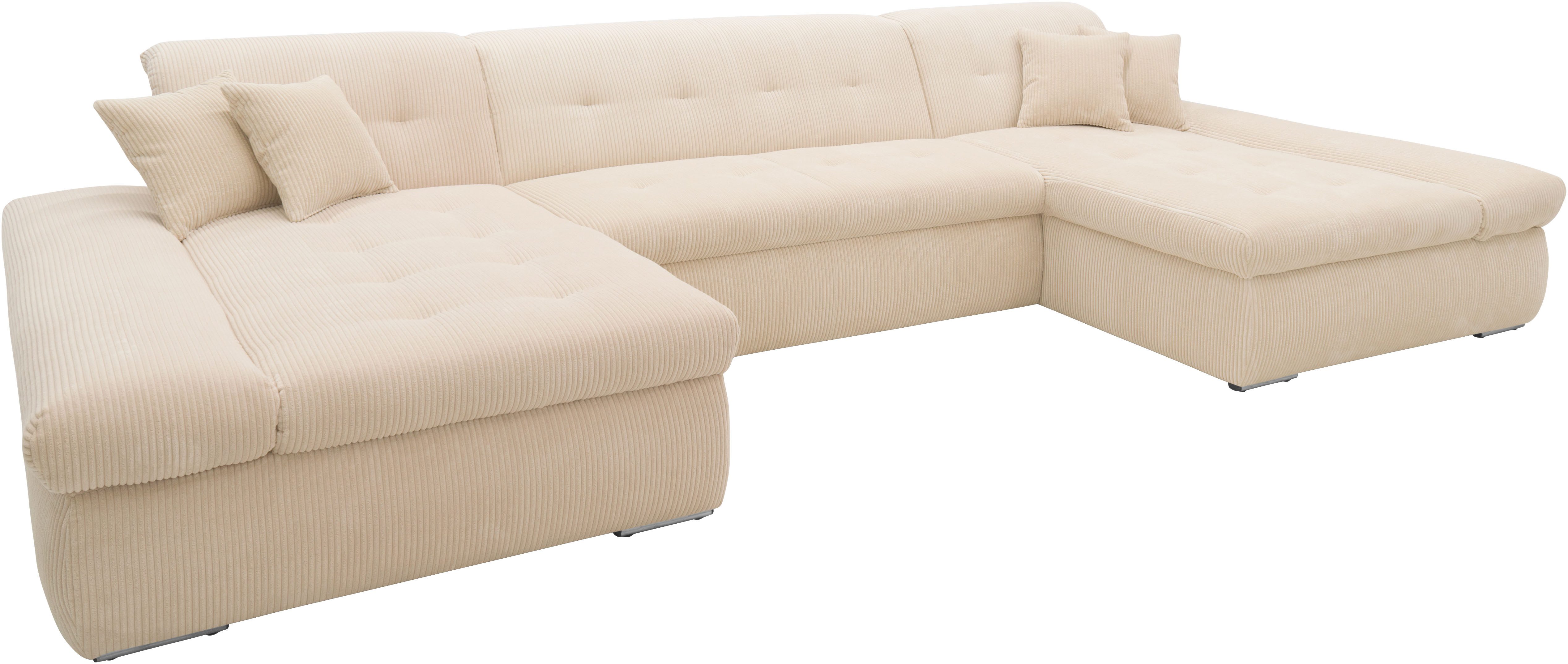 DOMO collection Zithoek Moric optioneel met slaapfunctie en armleuningsverstelling, XXL U-vorm, aan beide zijden met recamière, incl. sierkussen, cord-bekleding