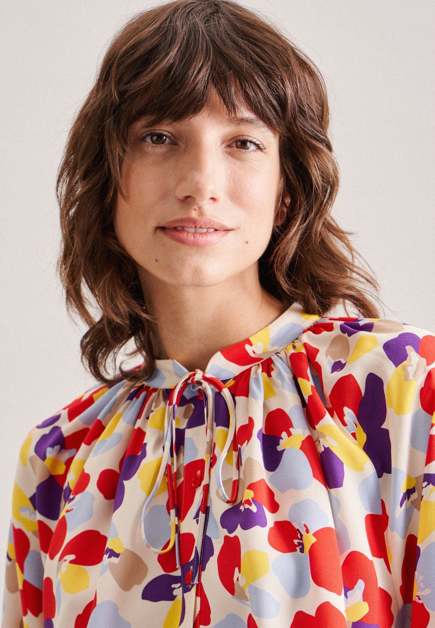 seidensticker Klassieke blouse Zwarte roos Lange mouwen kraag print