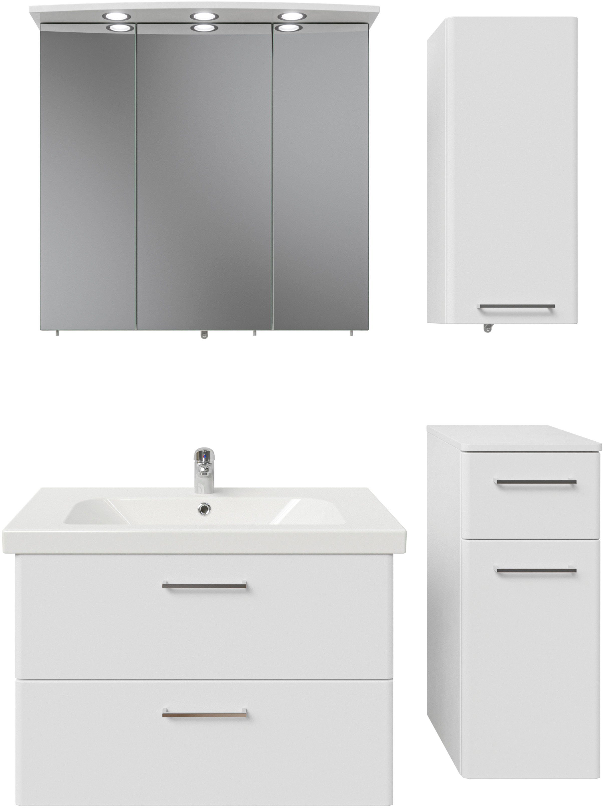 Saphir Badkamerserie Quickset 316 4-delig, keramieken wastafel met led-spiegelkast met onderkast, hangend kastje, 5 deuren, 1 klep, inclusief deurdemper (5-delig)