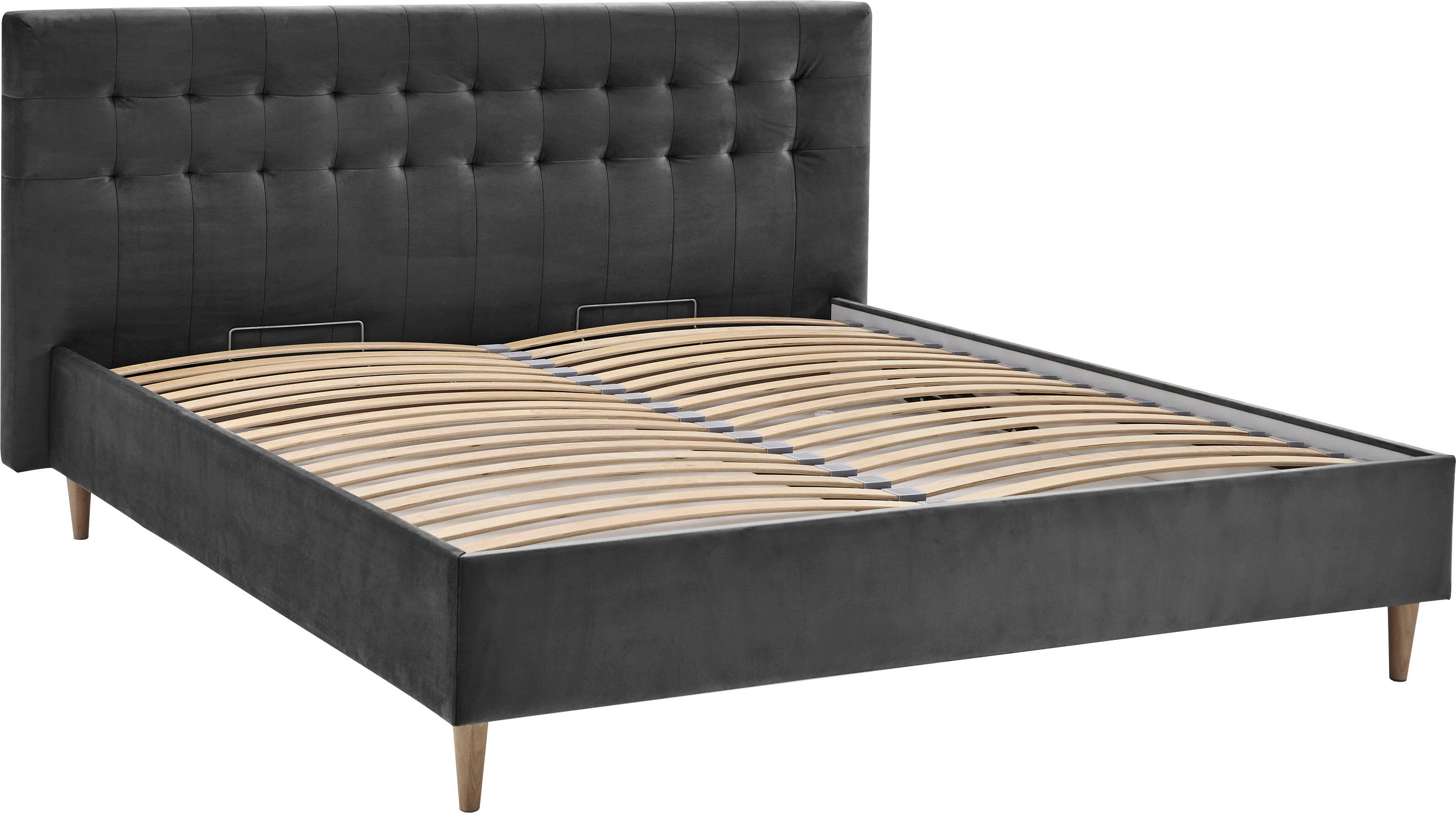 ATLANTIC home collection Gestoffeerd bed Veronika met bedkist en lattenbodem bedden grijs