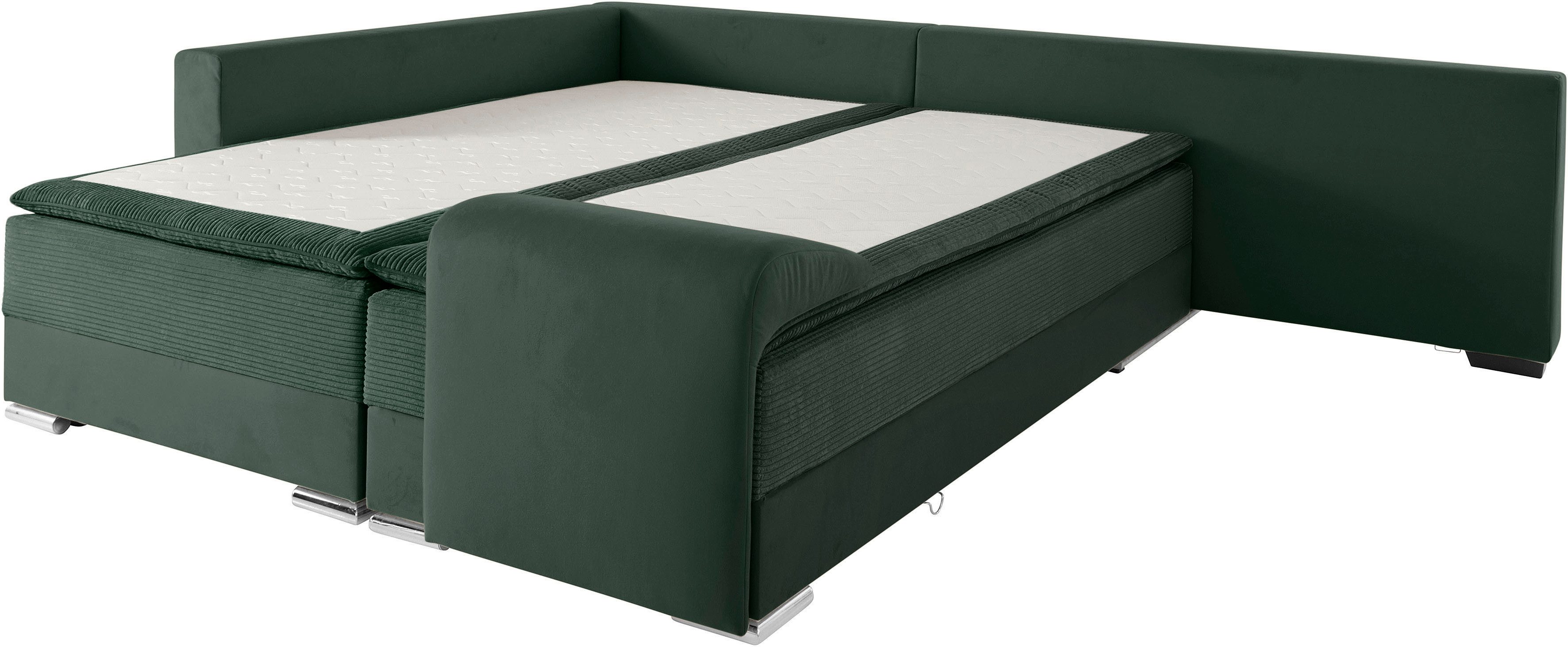 INOSIGN Hoekbank Boxspringbed Night & Day L-vorm met permanente slaapfunctie met armleuning