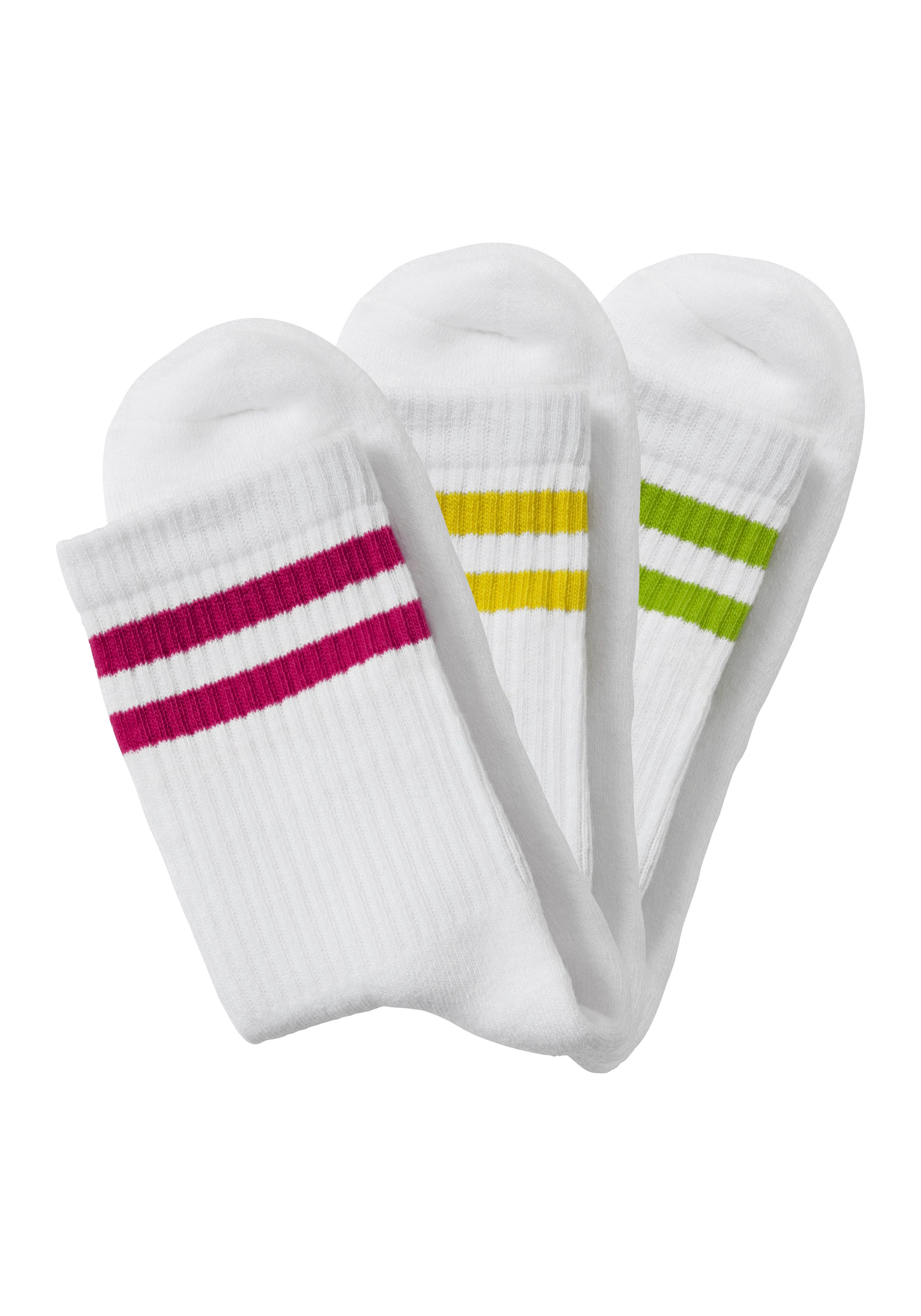 Lascana Tennissokken met gekleurde ringen aan de boorden (set, 3 paar)