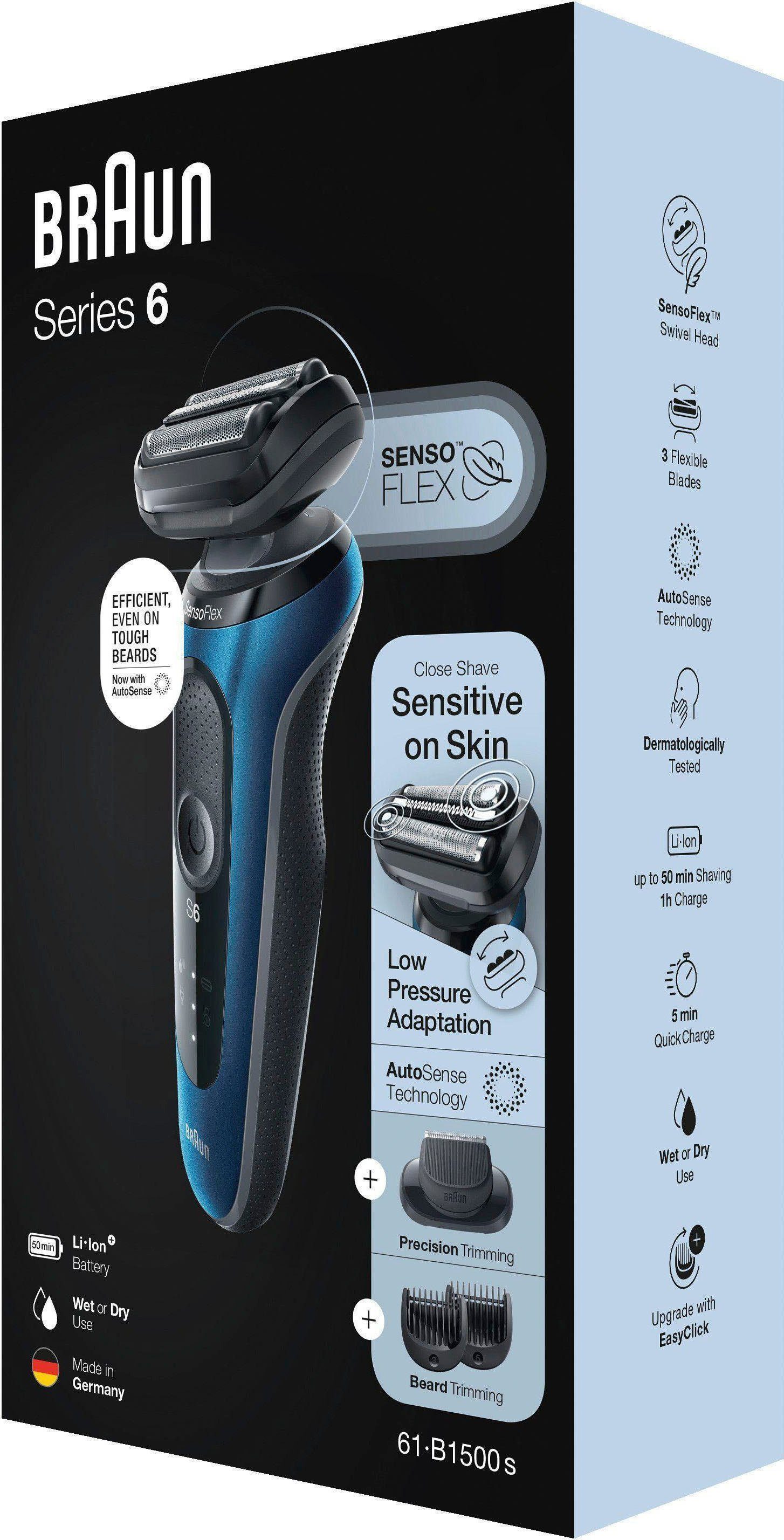 Braun Elektrisch scheerapparaat Series 6 61-B1500s EasyClick-baardtrimmer-opzet, Wet&Dry