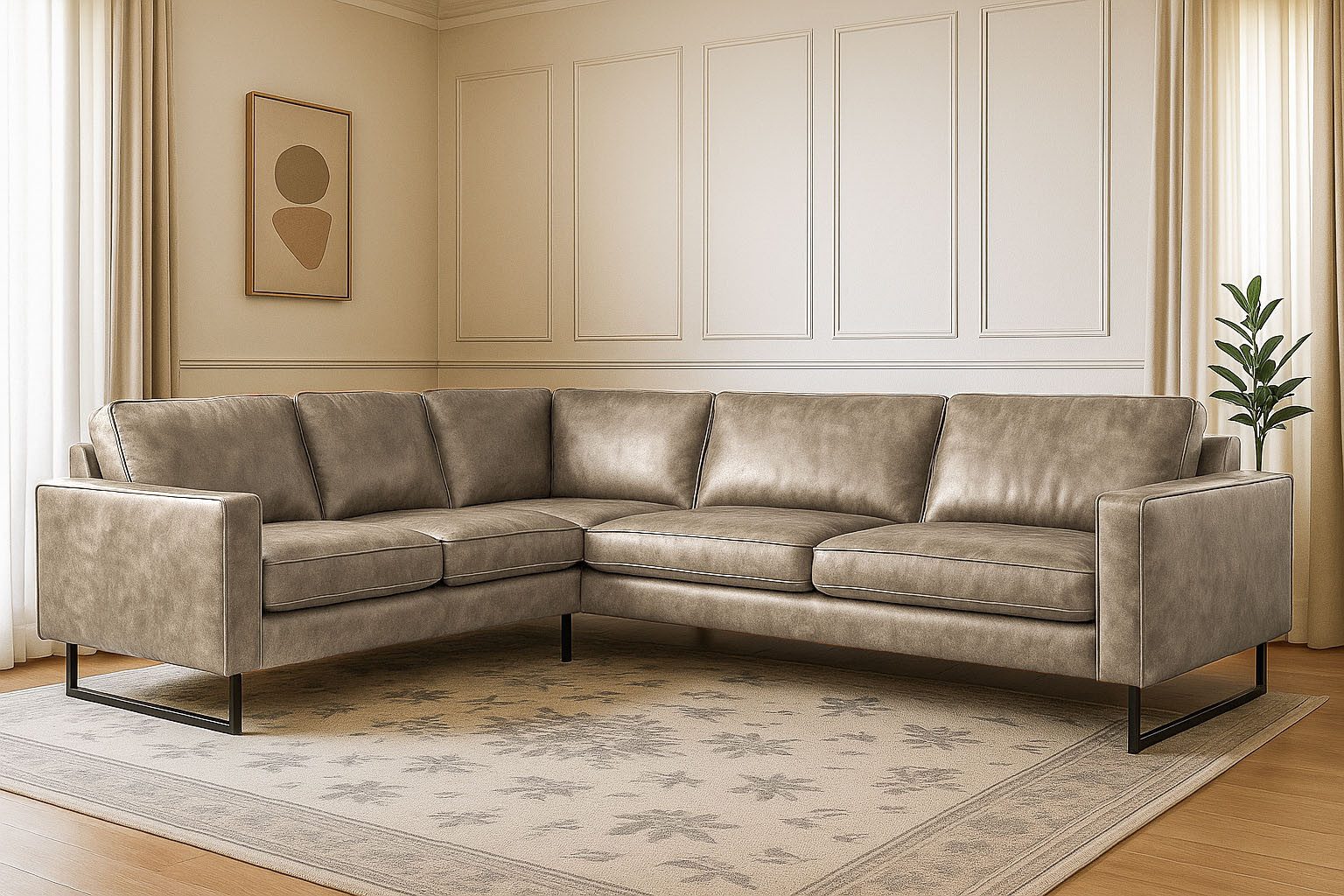 Places of Style Hoekbank Pinto, XXL, 250/290 cm, lange arm, ottomane Cord, chenille, leerlook, met bies, metalen voeten, golfondersteuning
