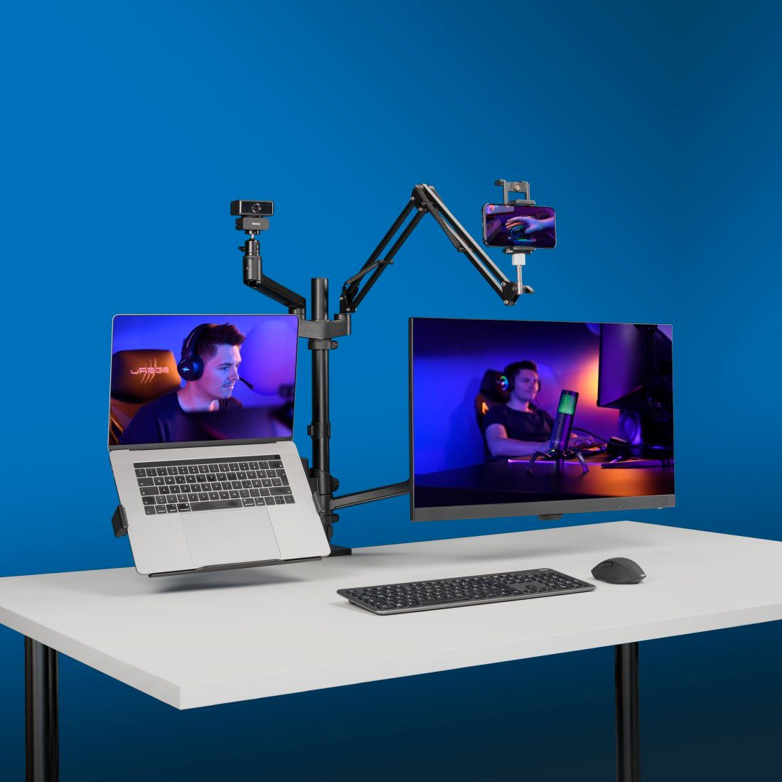 Hama Monitorhouder Monitorbeugel voor streaming setup, kantelbaar, draaibaar, verstelbaar