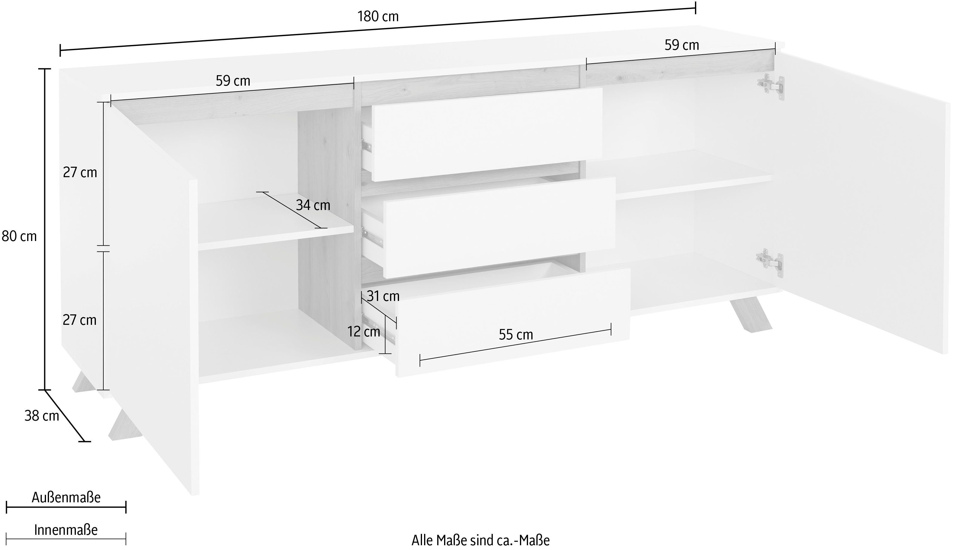 Homexperts Dressoir Vicky , breedte 160 cm of 180 cm, in matwit