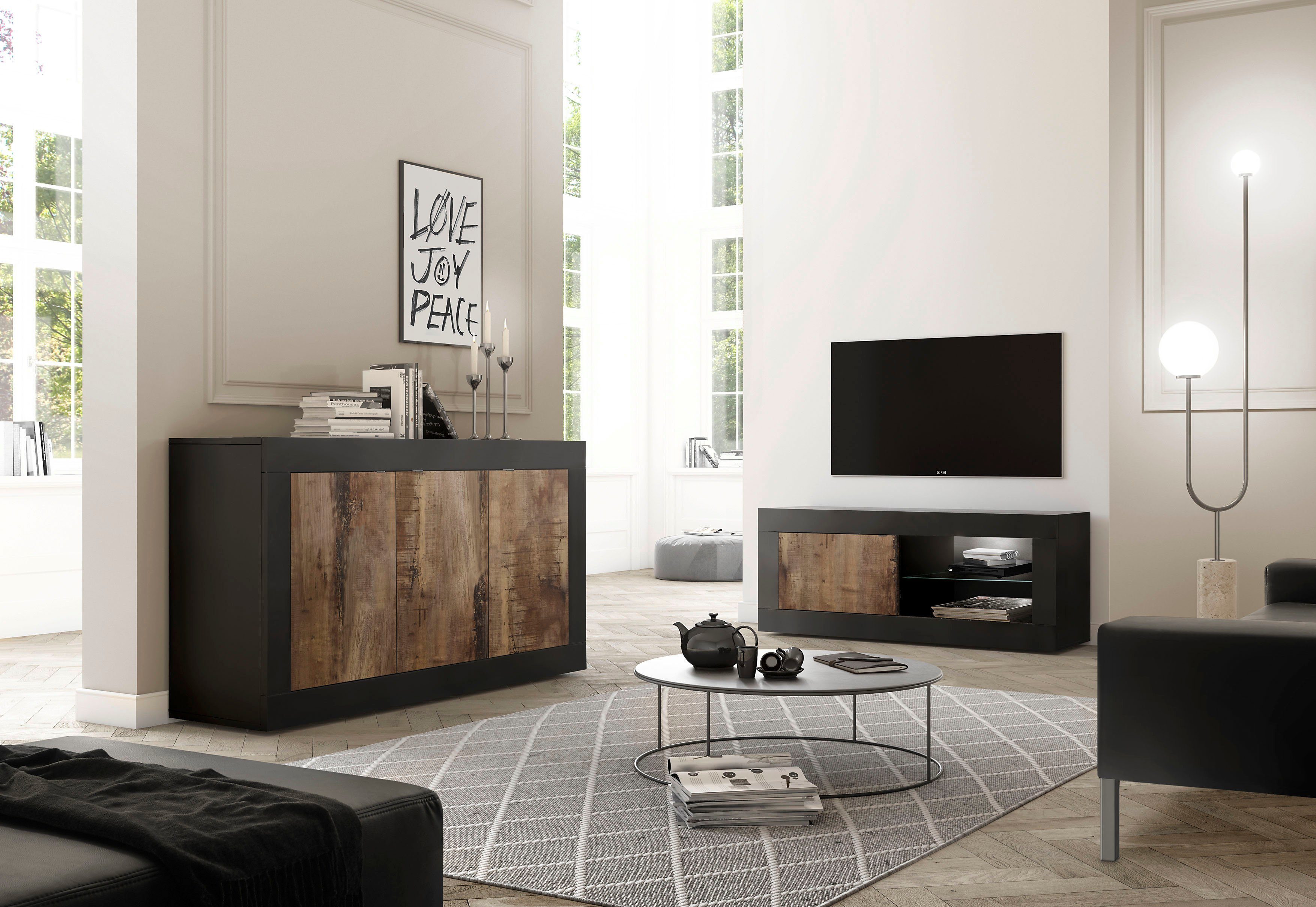 INOSIGN Dressoir Basis breedte 160 cm, commode 3 deuren, dressoir, Metalen handgreep, moderne frame-uitstraling, veel opbergruimte, kleurkeuze