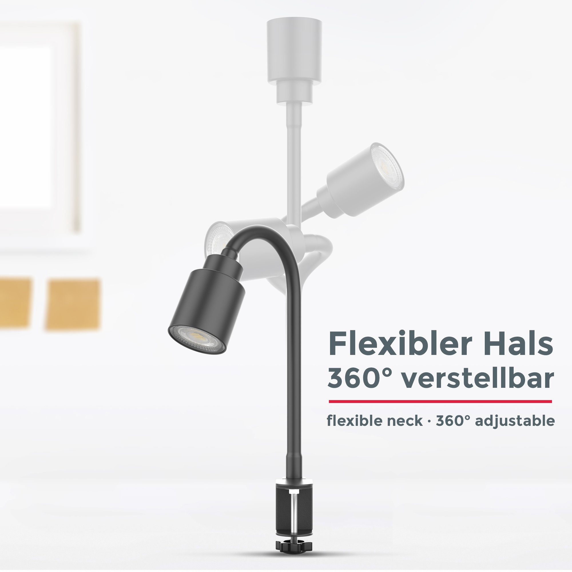 B.K.Licht Tafellamp Klemlicht, warmwit, flexibele zwaanhal, wipschakelaar, metaal