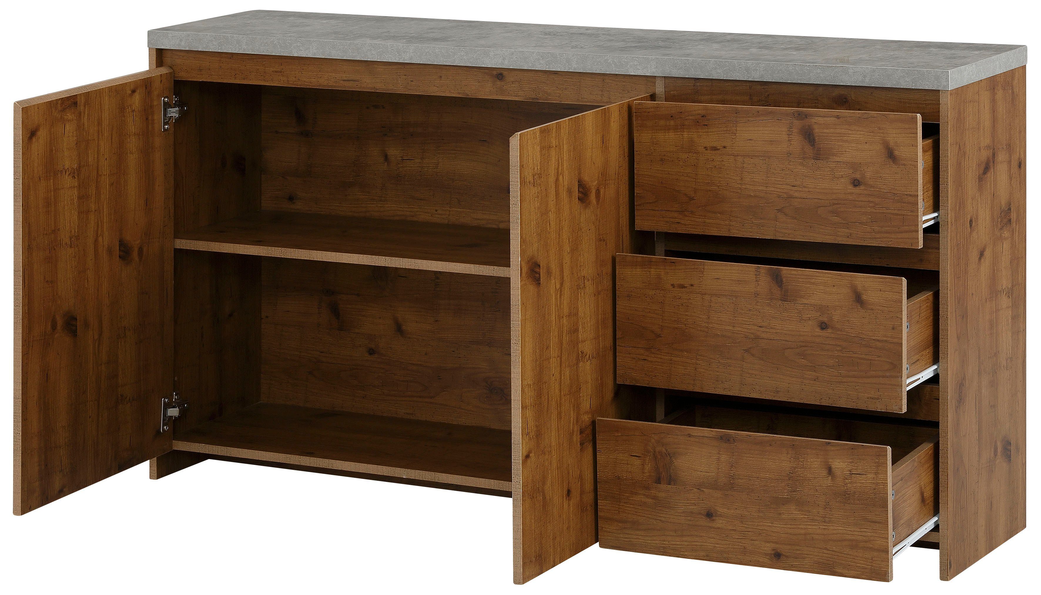 Home affaire Dressoir Maribo Commode in moderne landhuisstijl, met betonnen bovenblad, breedte 150 cm