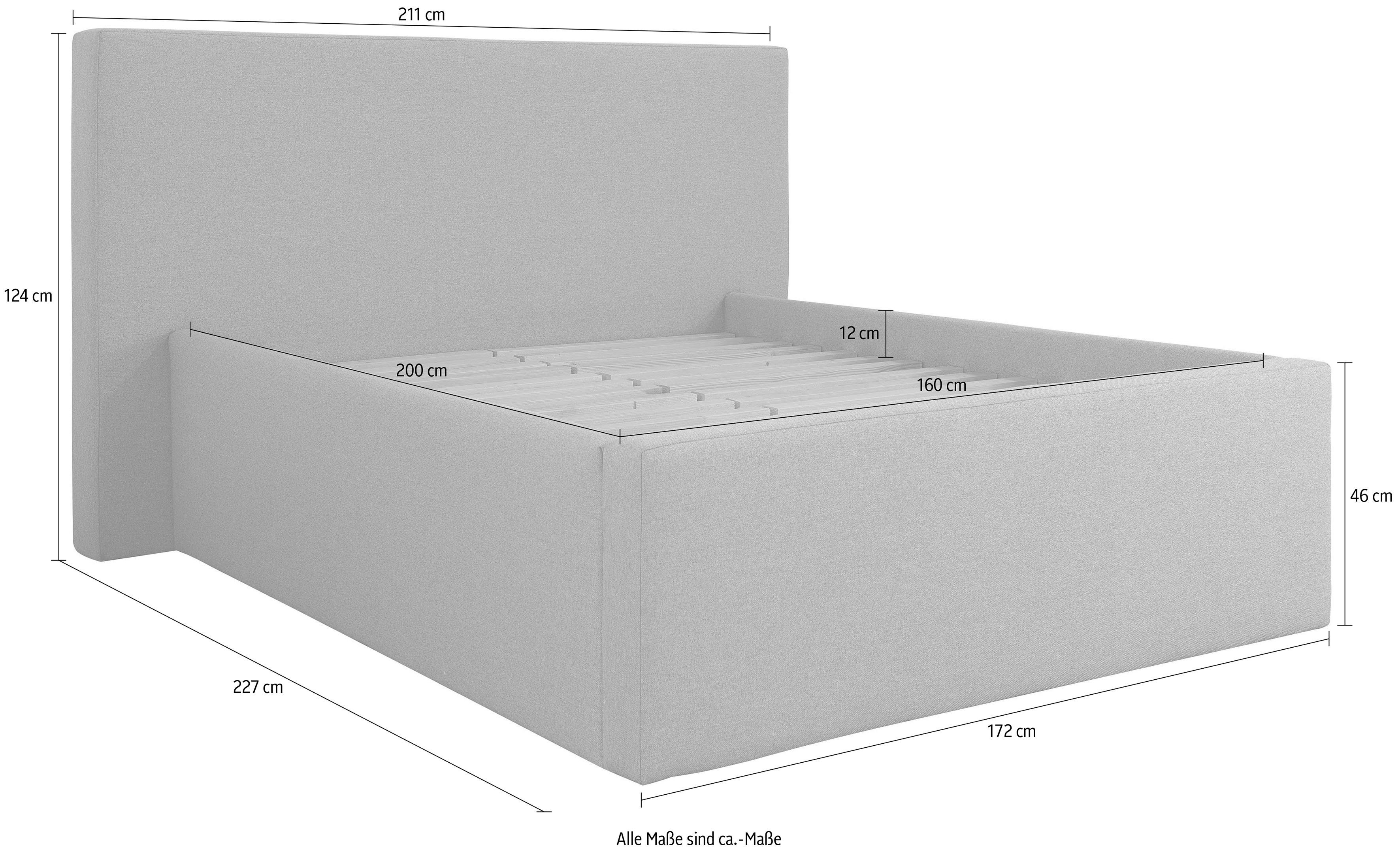 INOSIGN Gestoffeerd bed DALINA rechtlijnig hoofdbord, in 5 breedten, ook in 220 cm lengte