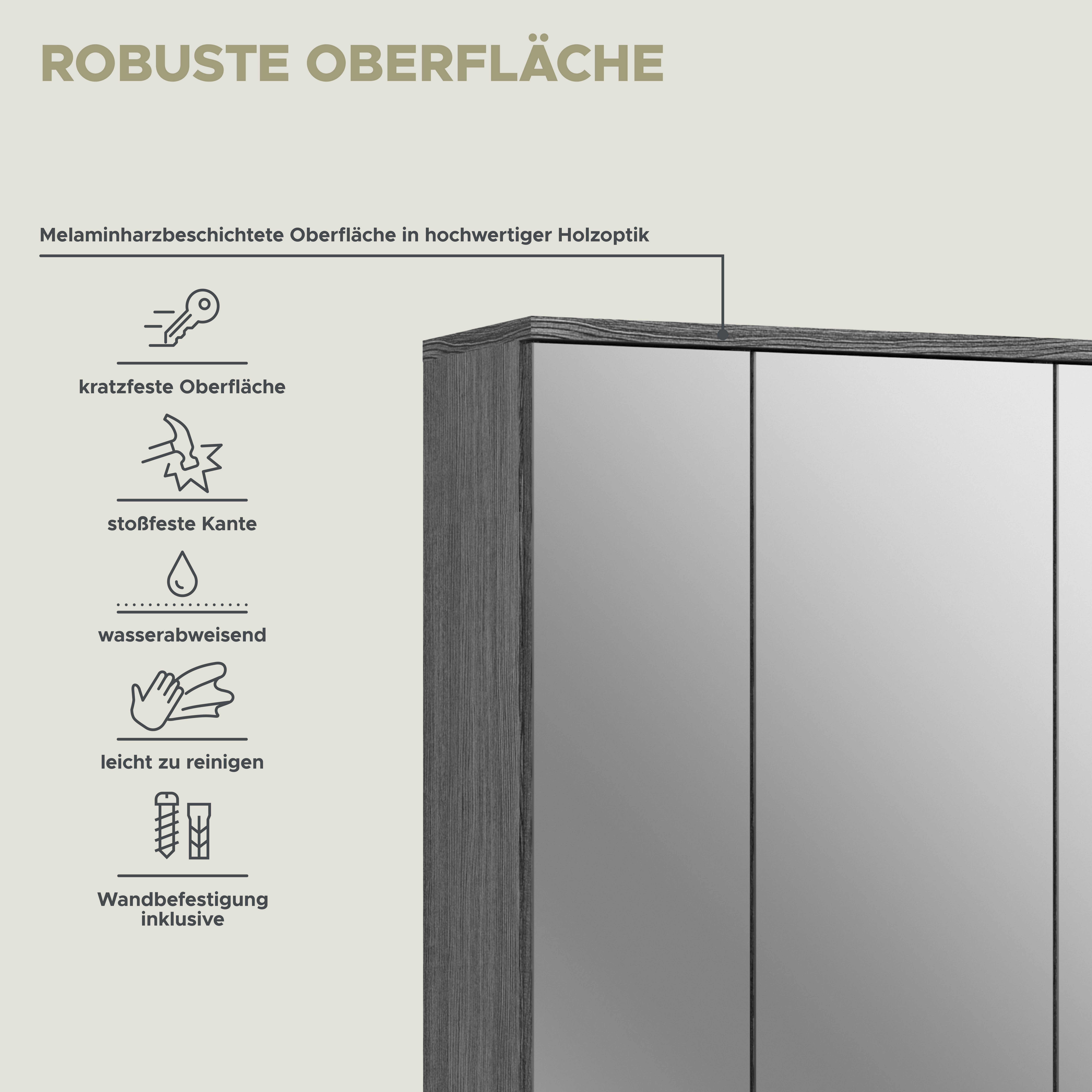 welltime Badkamerspiegelkast LUCCA, TOPSELLER!, Breedte 60 cm, 3 spiegeldeuren, 9 vakken, 6 legplanken