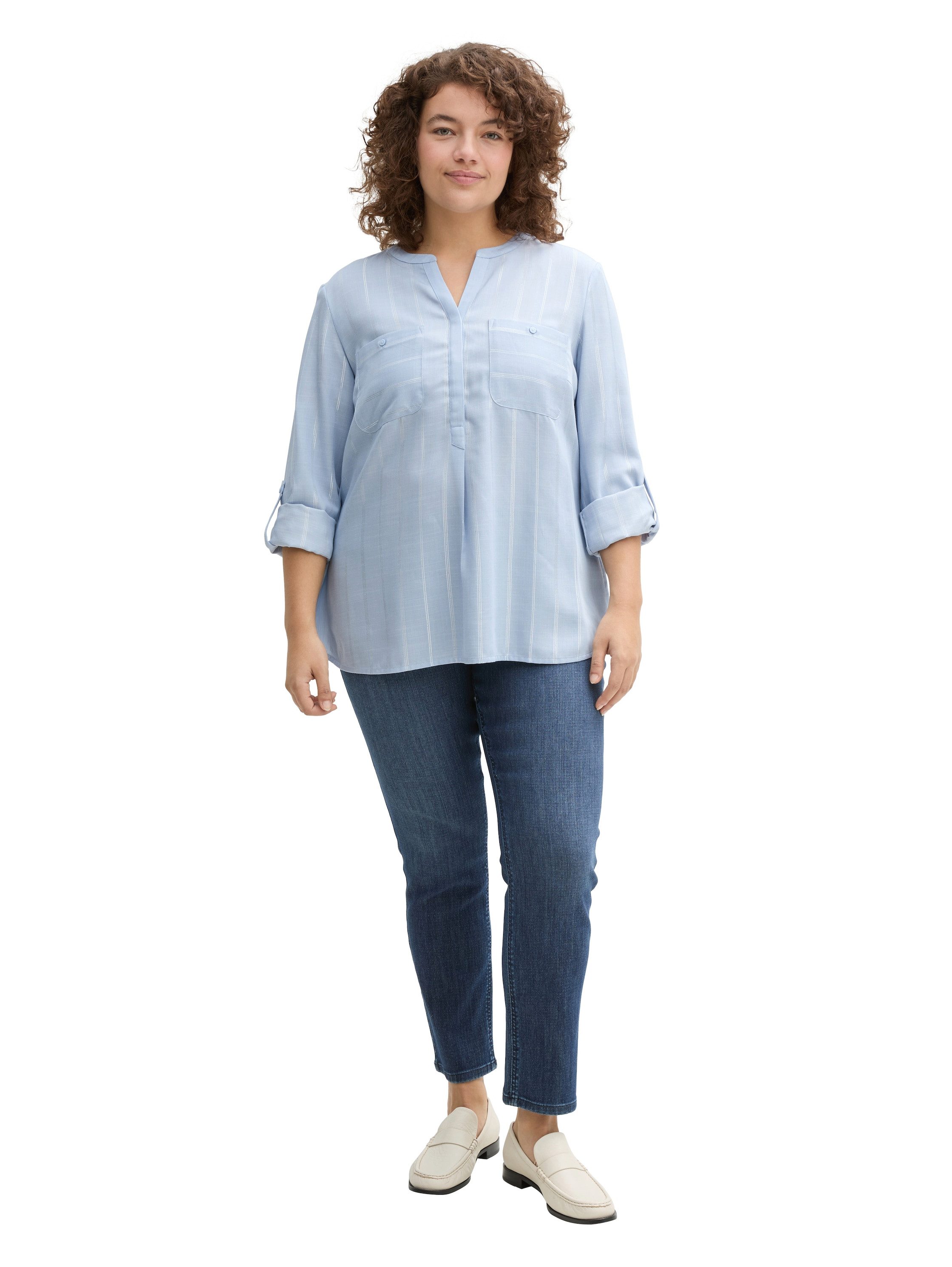TOM TAILOR MY TRUE ME Blouse met lange mouwen met tuniek-kraag en borstzakken