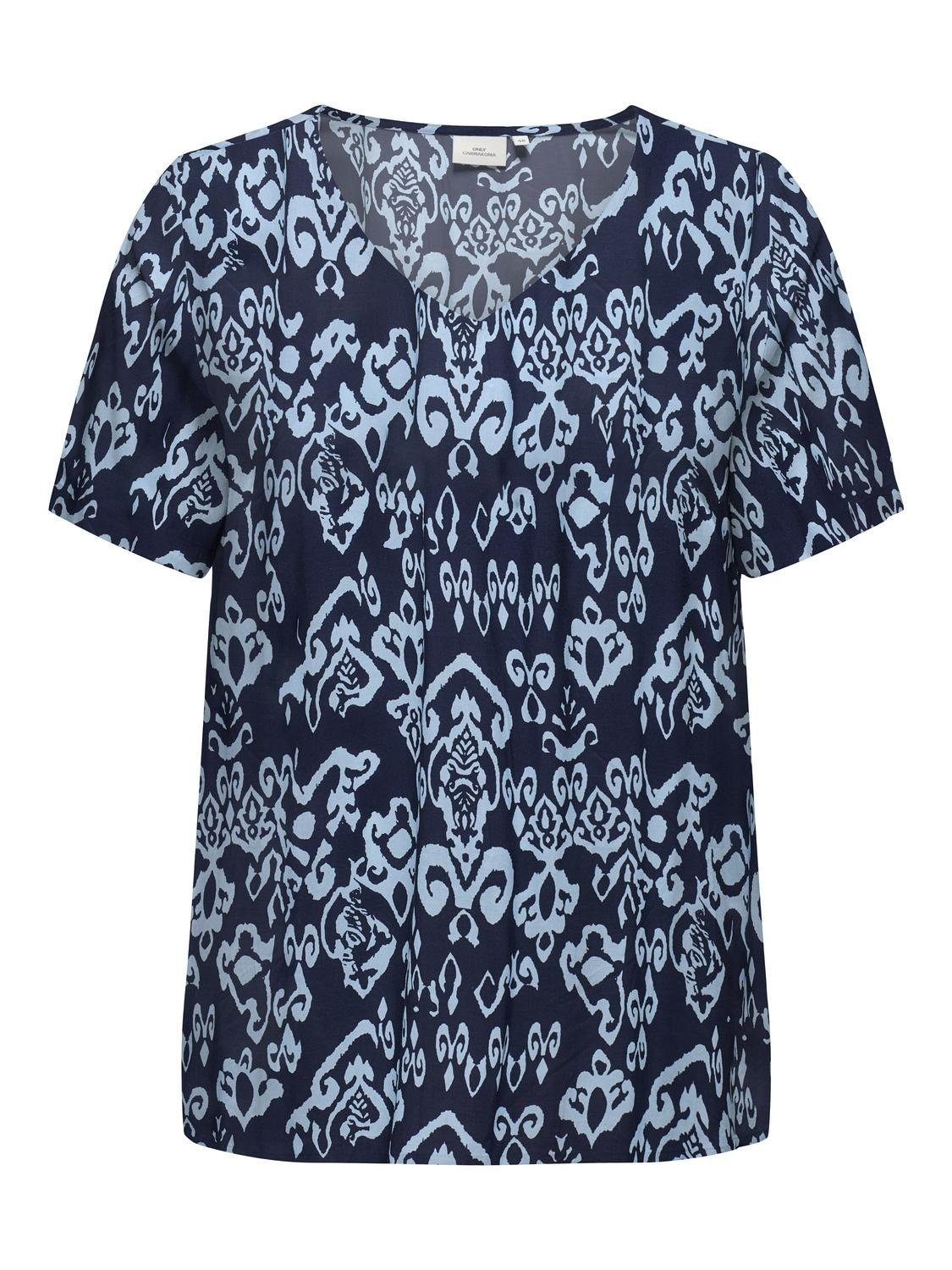 ONLY CARMAKOMA blousetop CARMARRAKESH met all over print donkerblauw lichtblauw