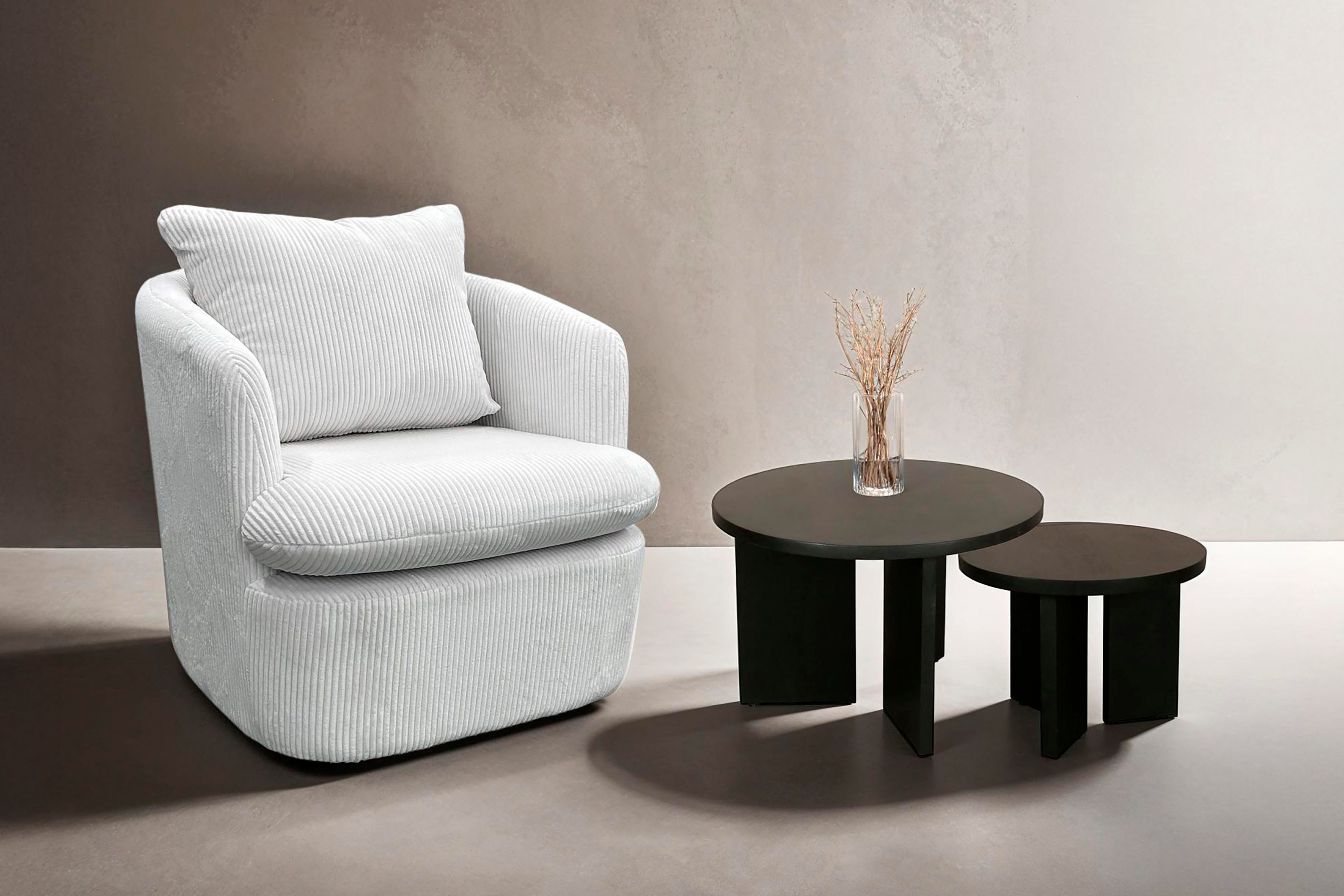 byLIVING Salontafel Round uit 2,5 cm dik massief hout zwart, afzonderlijk of in set verstelbaar (set)