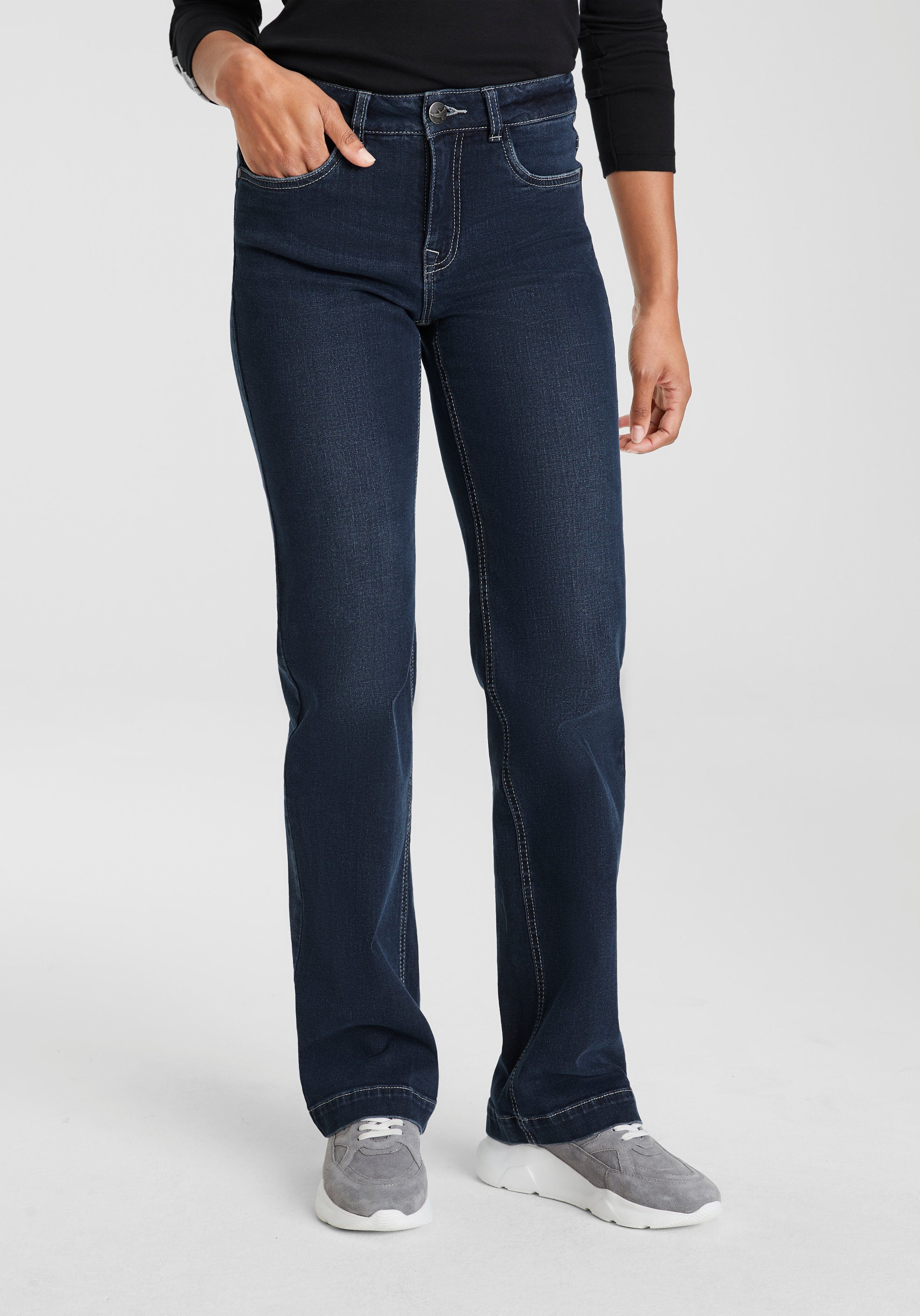 Arizona Rechte jeans wijde pasvorm used-look-wassing hoge taille