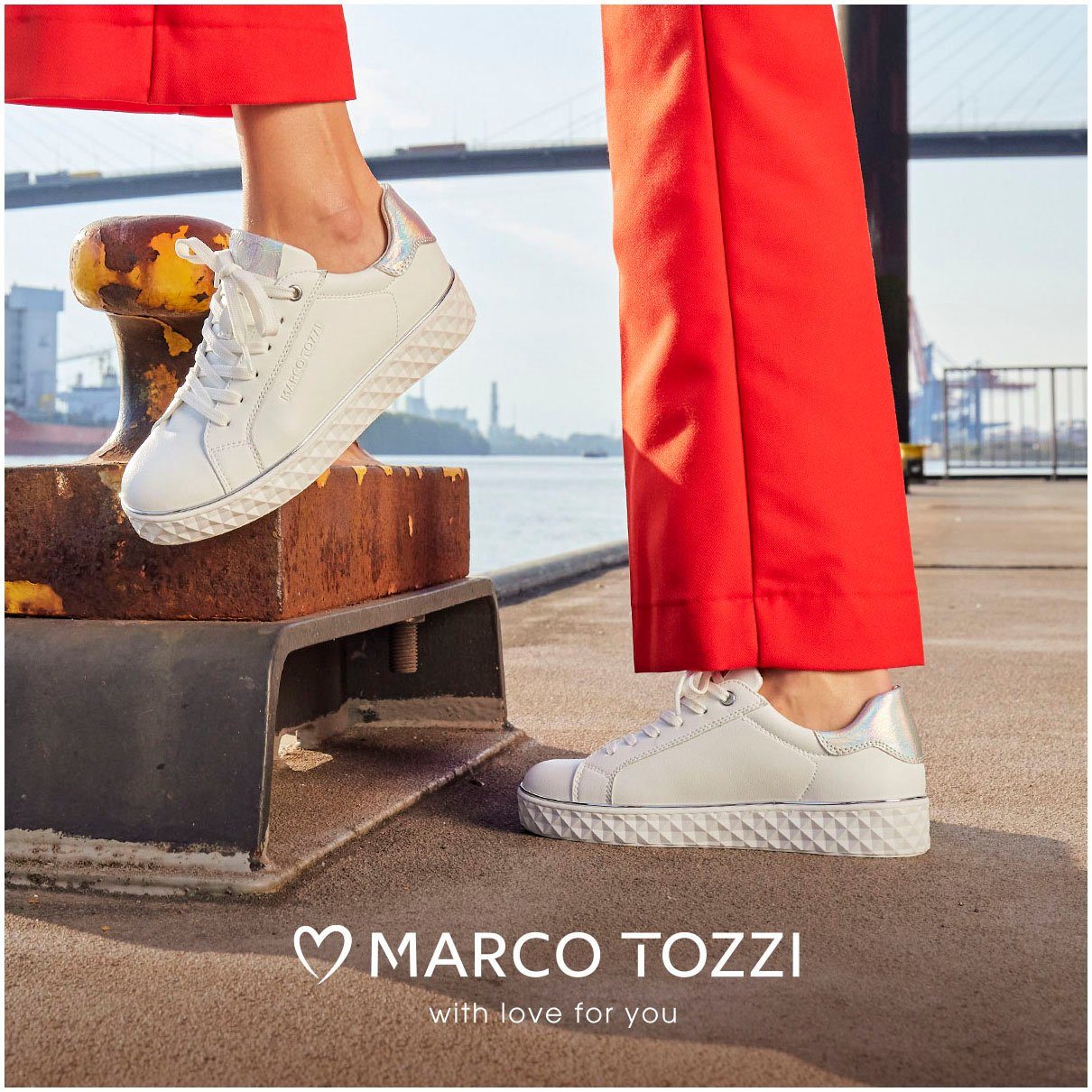 Marco Tozzi Plateausneakers met mooie metallic-details, vrijetijdsschoen, lage schoen, veterschoen