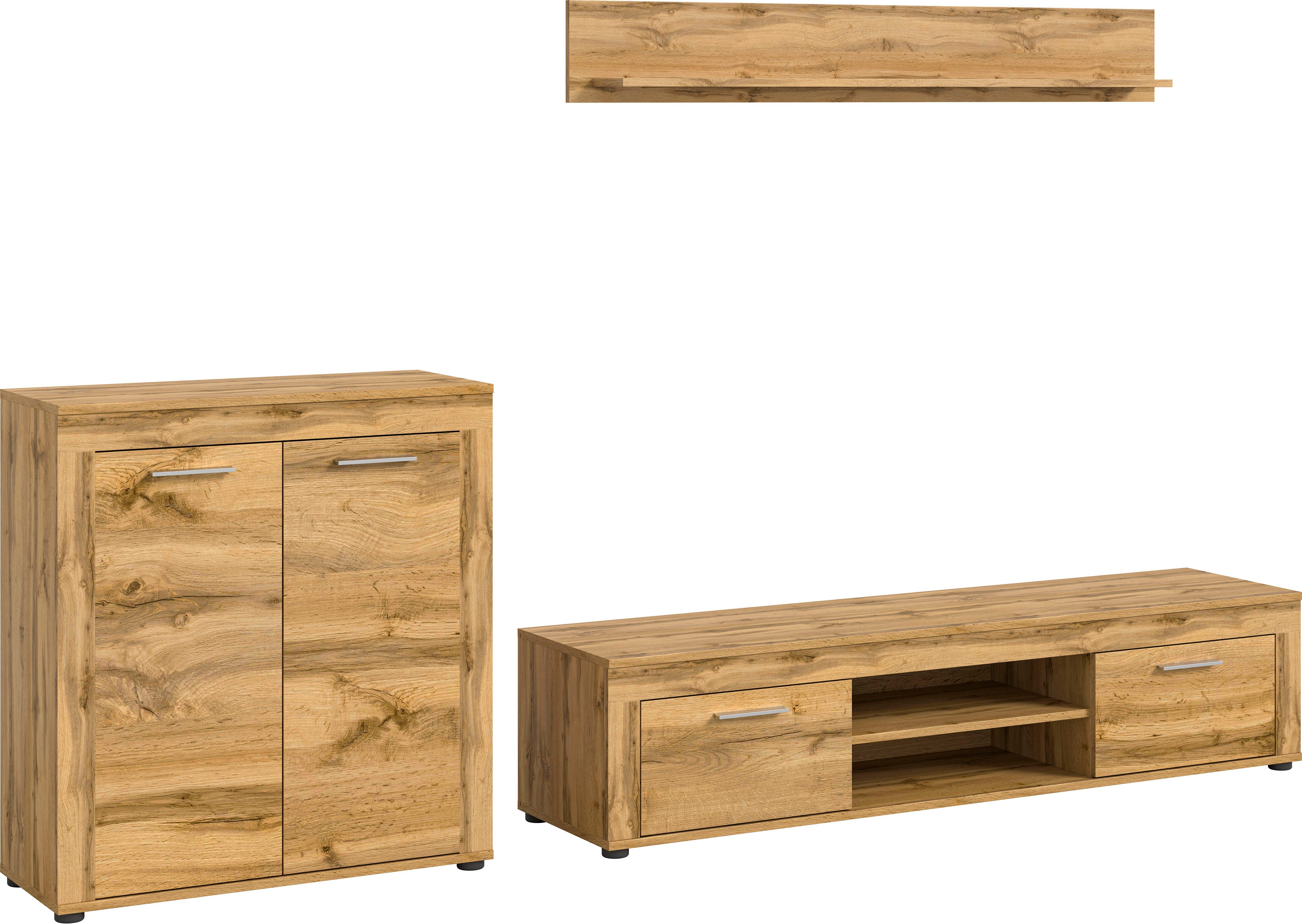 INOSIGN Woonkamerset Aosta, Breedte 255cm, bestaand uit Highboard, Lowboard, Wandplank